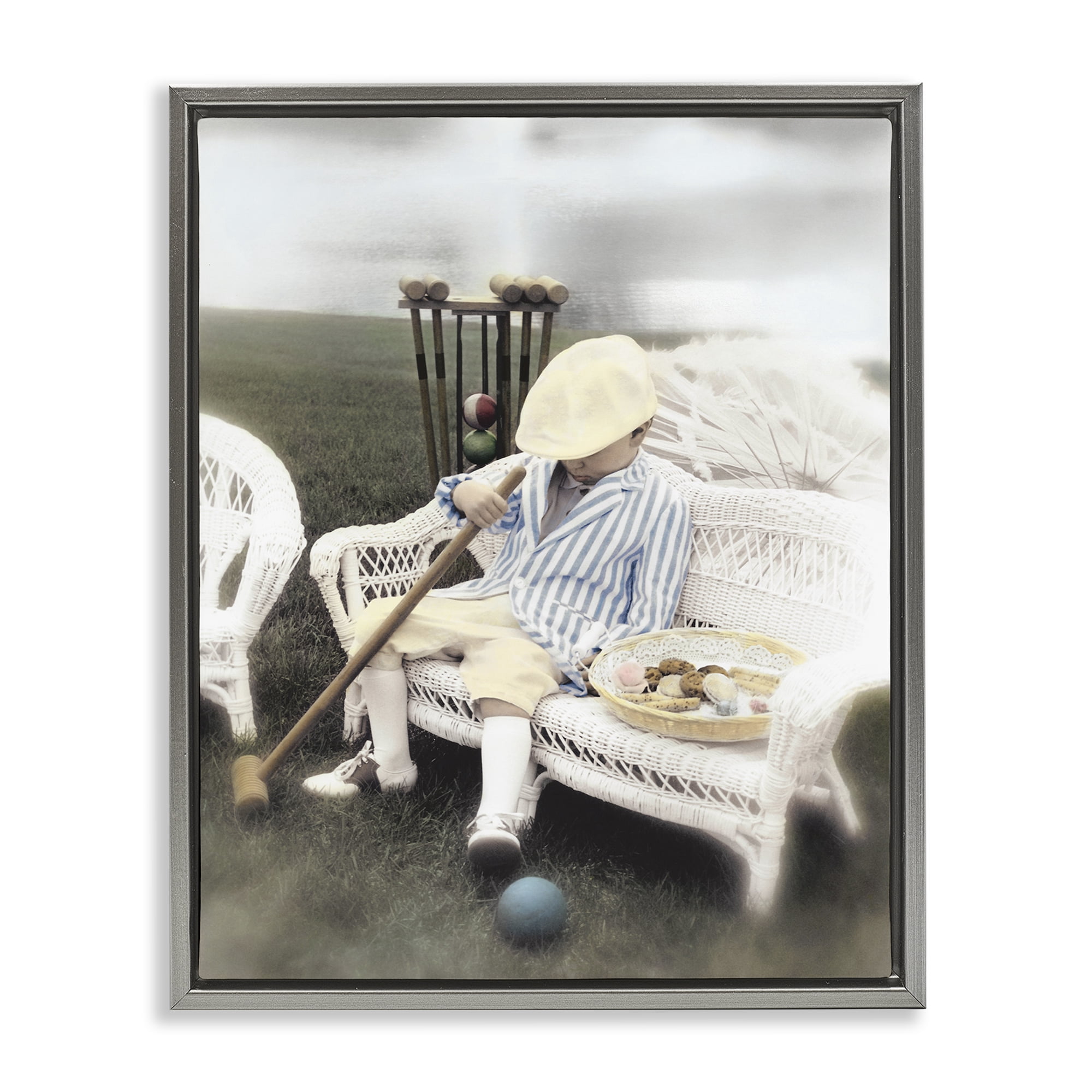 Stupell Industries Child with Croquet Mallet Gray Framed Floater Canvas Wall Art, design by Kendra Dew