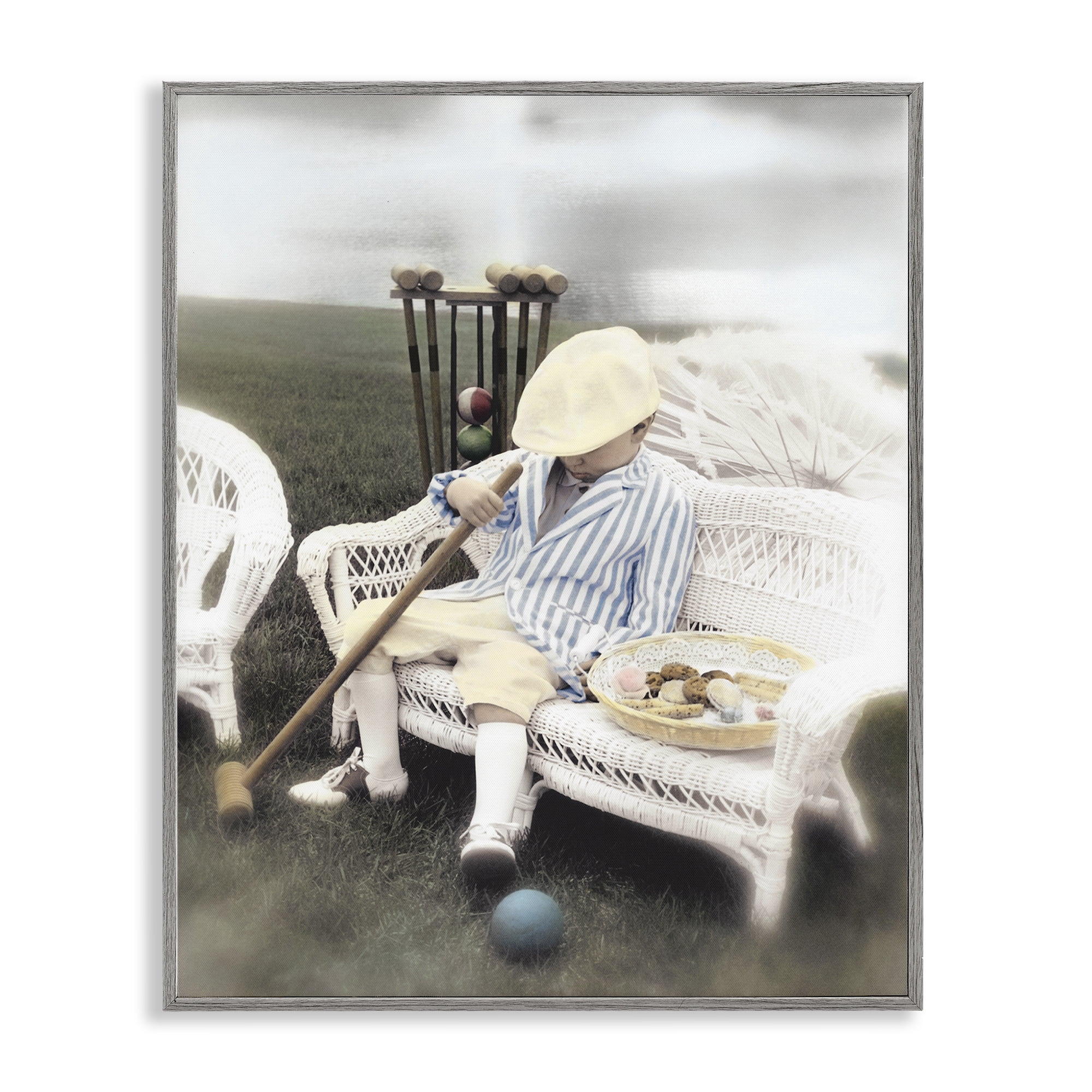 Stupell Industries Child with Croquet Mallet Gray Framed Giclee Art, design by Kendra Dew