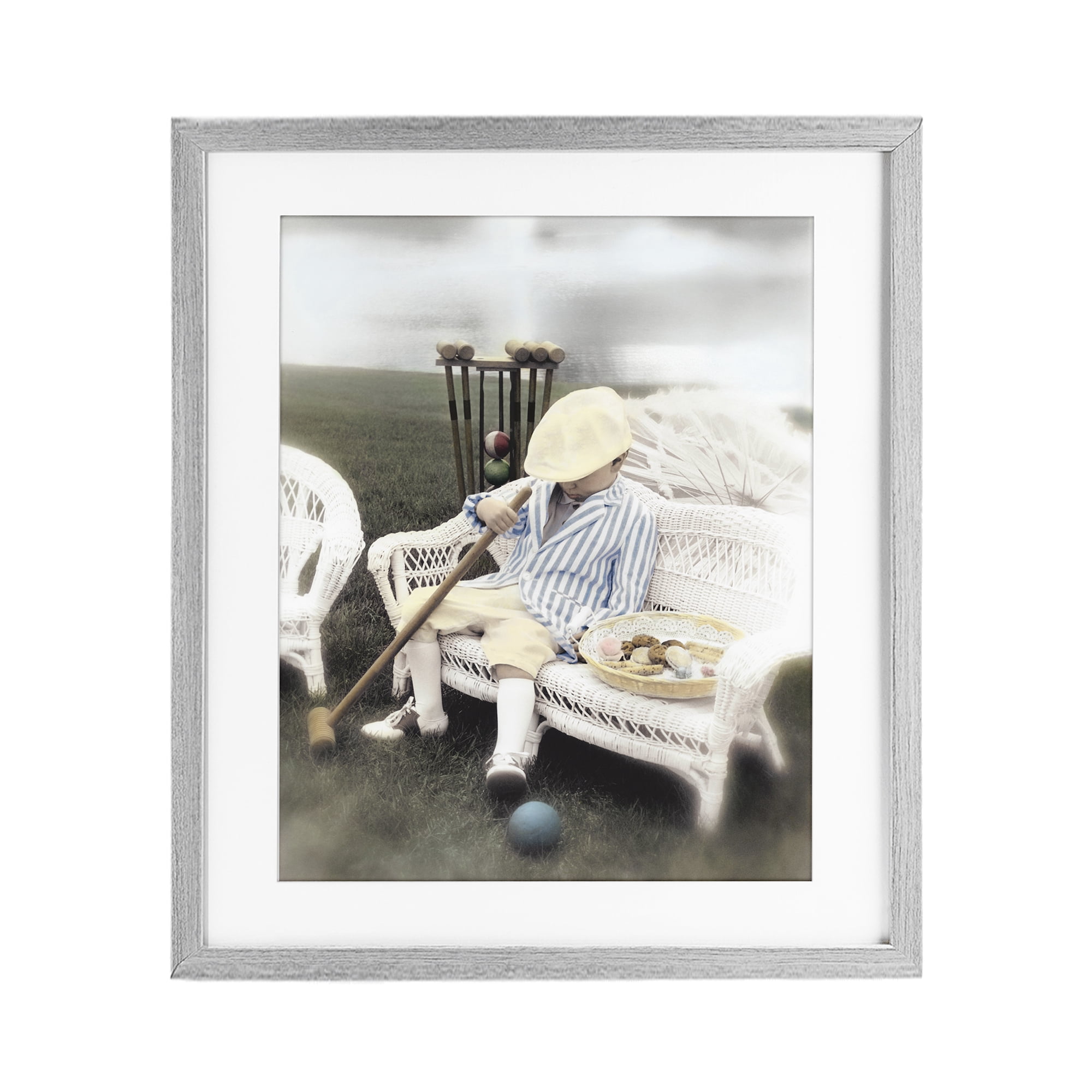 Stupell Industries Child with Croquet Mallet Gray Framed Print Under Glass, design by Kendra Dew
