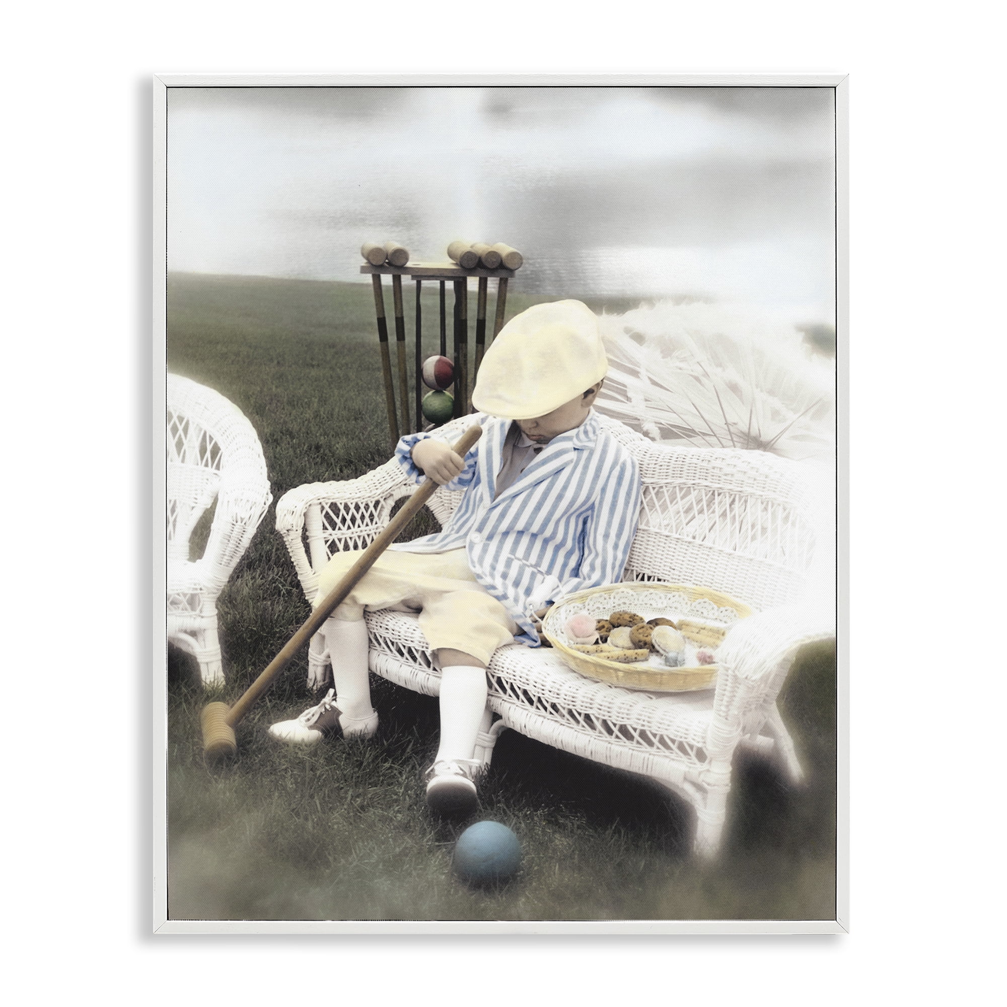 Stupell Industries Child with Croquet Mallet White Framed Giclee Art, design by Kendra Dew