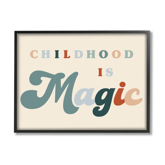 Stupell Industries Childhood is Magic Phrase Inspirational Painting Black Framed Art Print Wall Art, 14 x 11