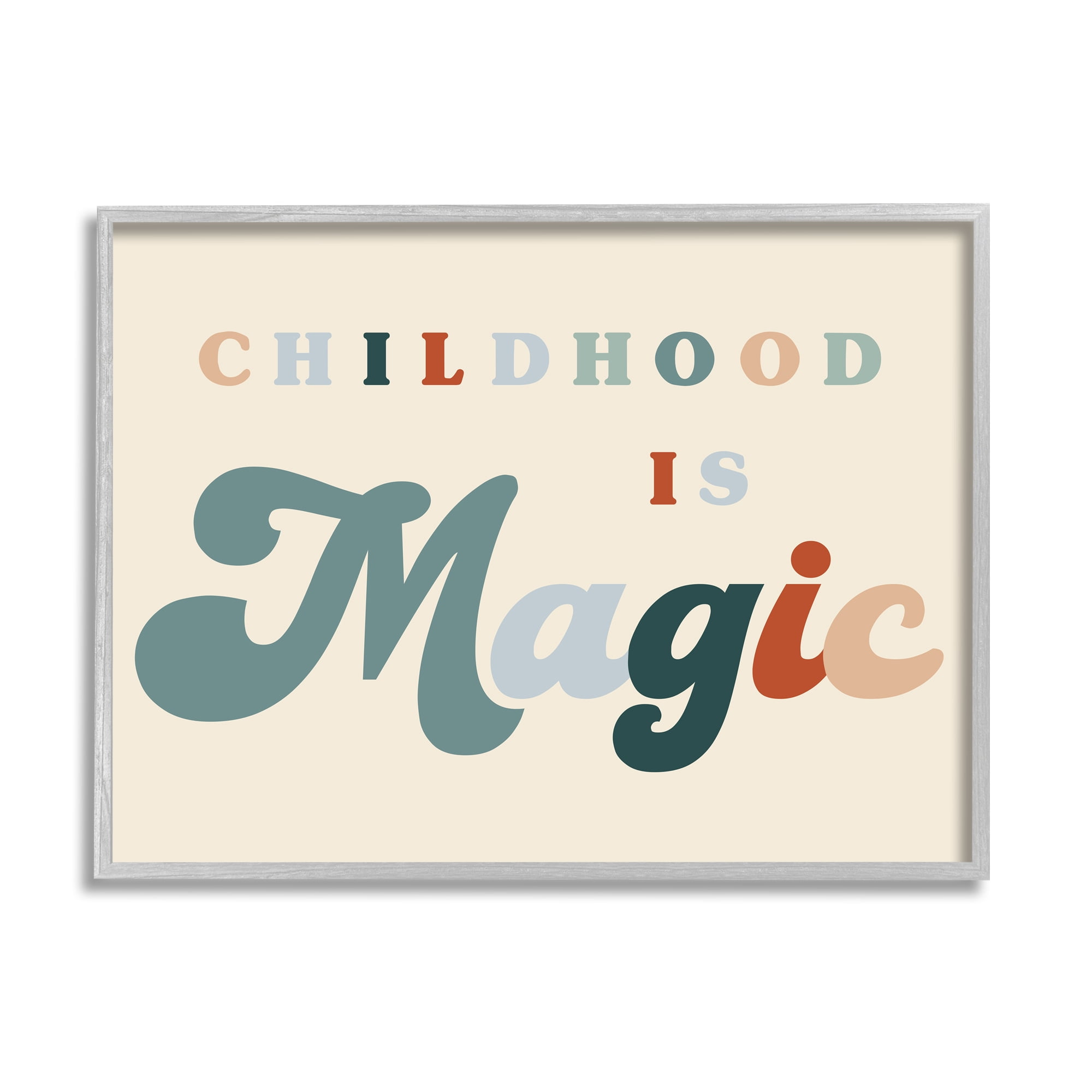 Stupell Industries Childhood is Magic Phrase Inspirational Painting Gray Framed Art Print Wall Art, 30 x 24