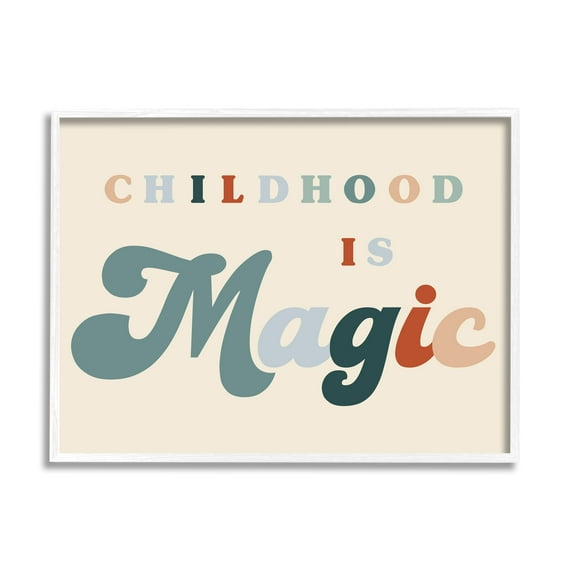 Stupell Industries Childhood is Magic Phrase Inspirational Painting White Framed Art Print Wall Art, 14 x 11