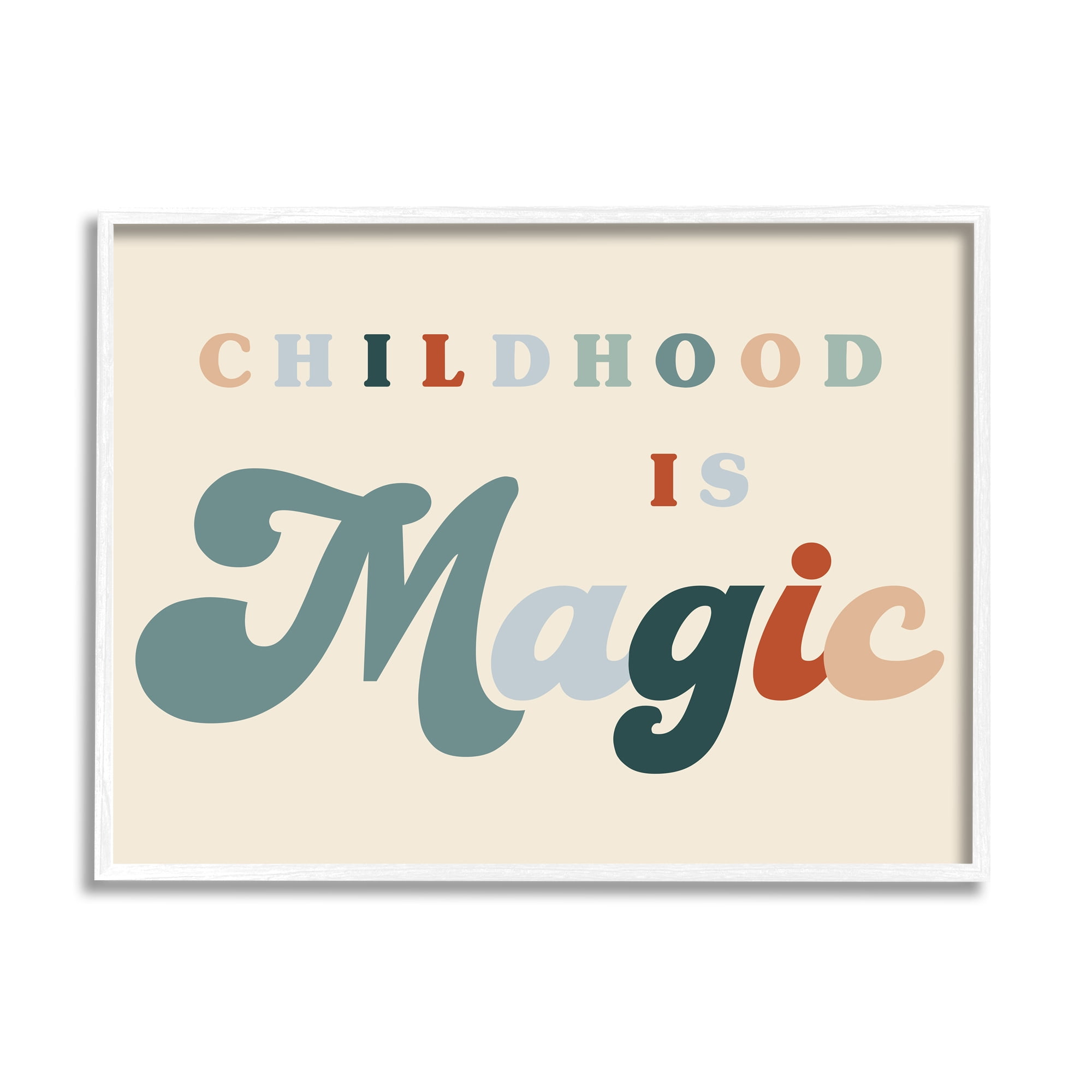 Stupell Industries Childhood is Magic Phrase Inspirational Painting White Framed Art Print Wall Art, 30 x 24