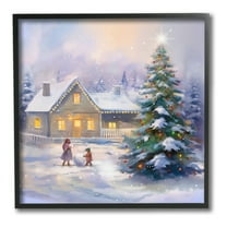Stupell Industries Children Building Snowman Holiday Painting Black Framed Art Print Wall Art, 12 x 12