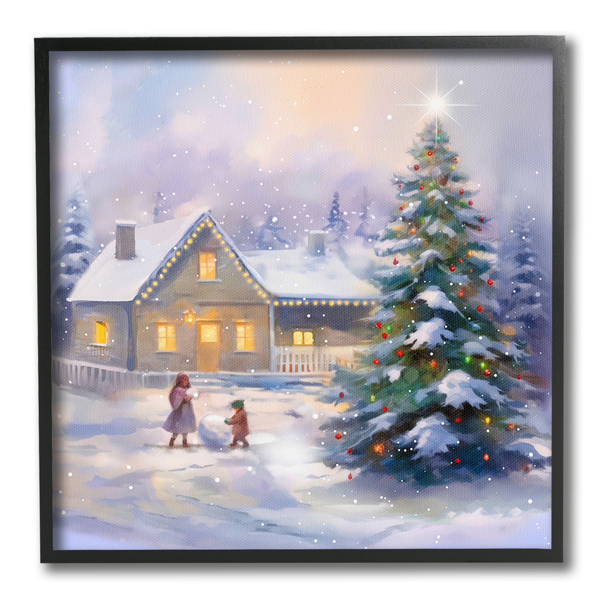Stupell Industries Children Building Snowman Holiday Painting Black Framed Art Print Wall Art, 17 x 17