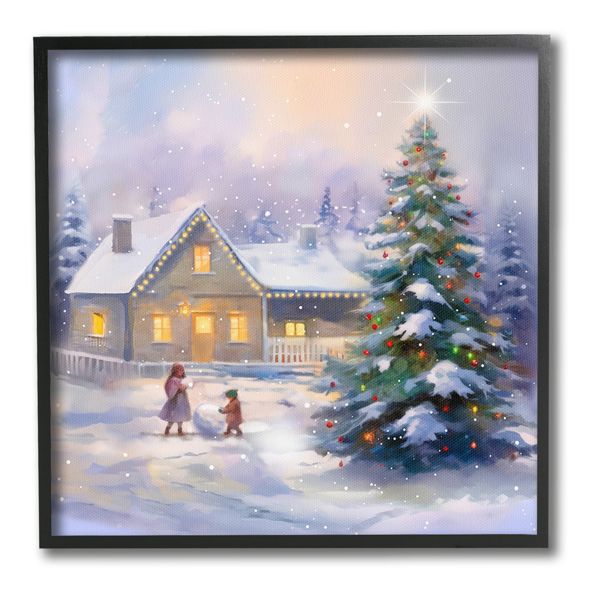 Stupell Industries Children Building Snowman Holiday Painting Black Framed Art Print Wall Art, 24 x 24