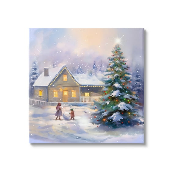 Stupell Industries Children Building Snowman Holiday Painting Gallery Wrapped Canvas Art Print Wall Art, 36 x 36