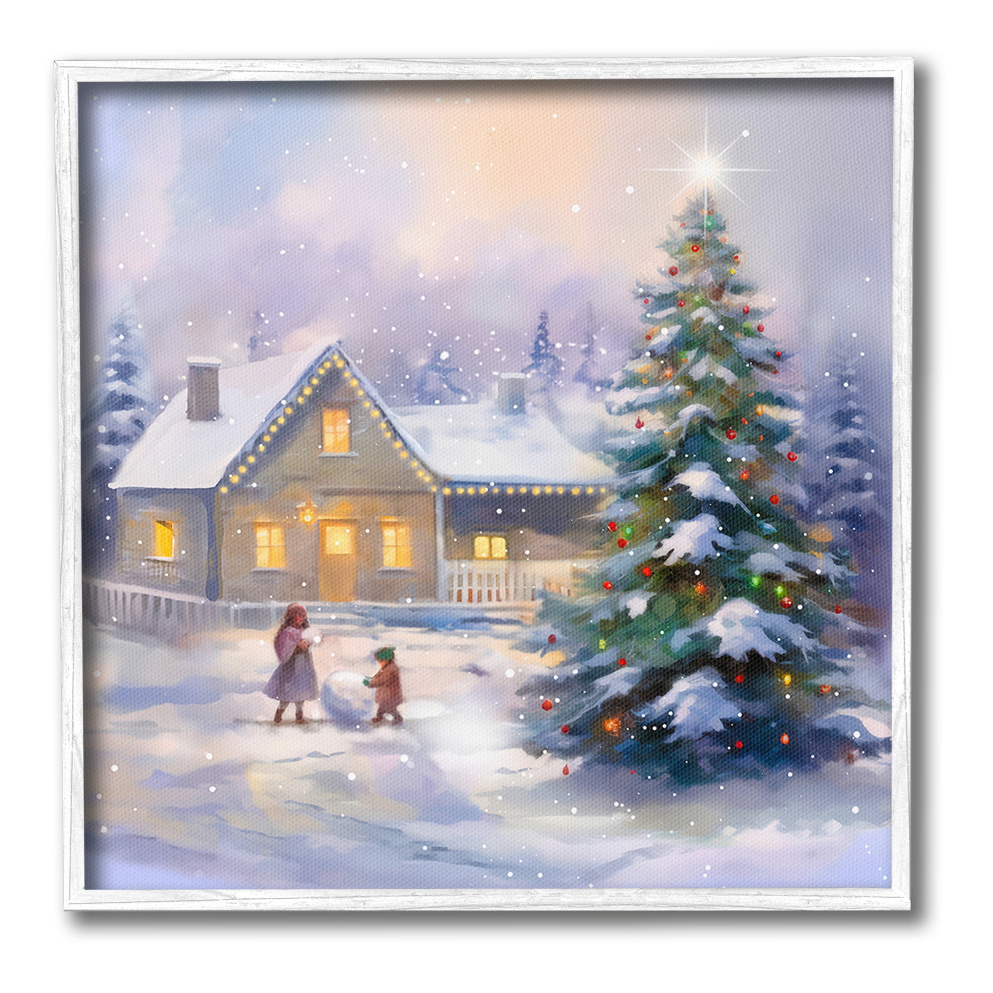 Stupell Industries Children Building Snowman Holiday Painting White Framed Art Print Wall Art, 24 x 24