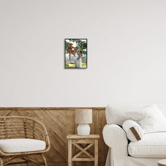 Stupell Industries Children Playing Climbing Tree Traditional Clothing Painting Black Framed Art Print Wall Art, Design by Lettered and Lined