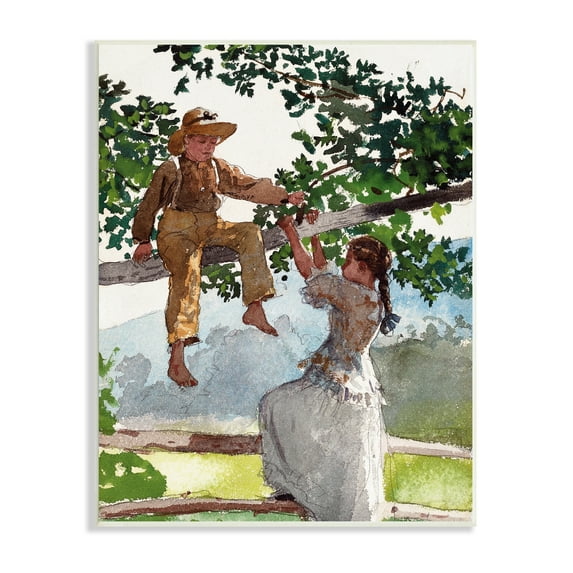 Stupell Industries Children Playing Climbing Tree Traditional Clothing Painting Unframed Art Print Wall Art, Design by Lettered and Lined