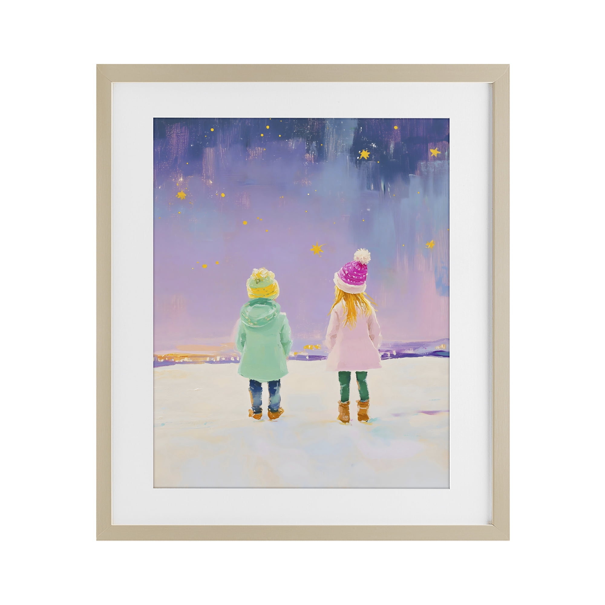 Stupell Industries Children Watching Starry Winter Sky Birch Framed Print Under Glass, design by The Prints Vibe