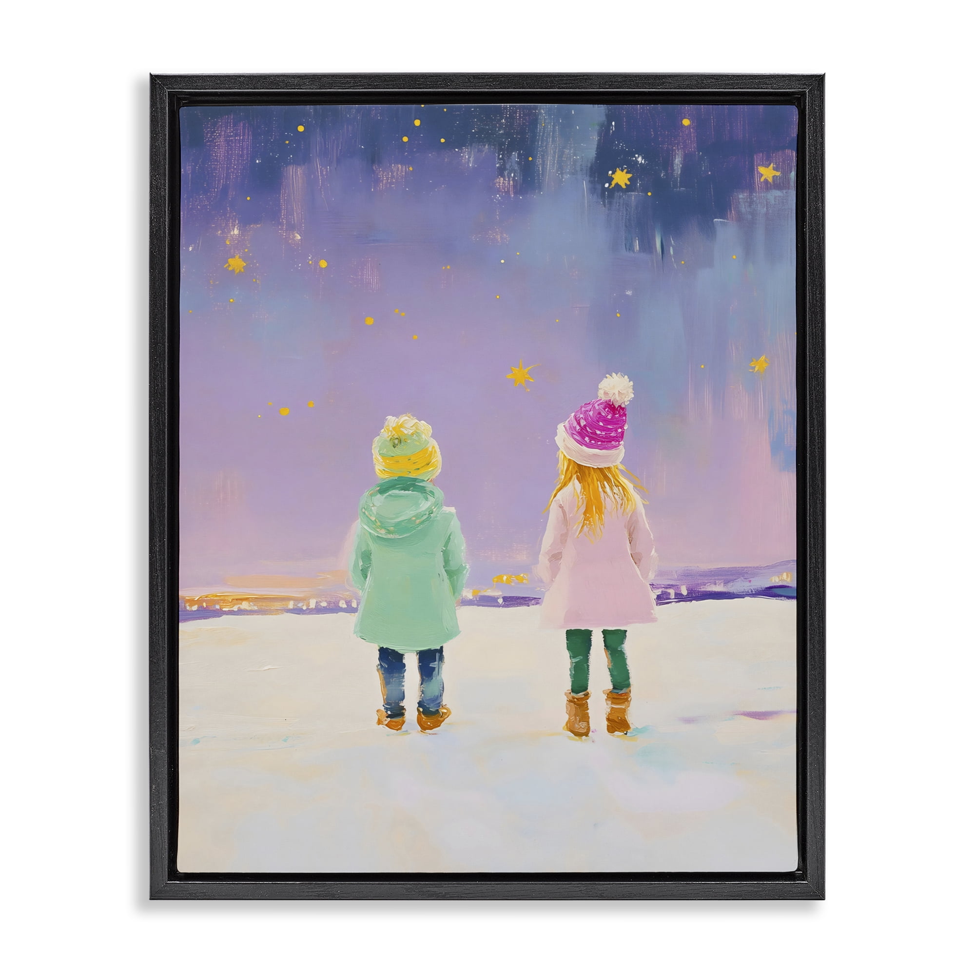 Stupell Industries Children Watching Starry Winter Sky Black Framed Floater Canvas Wall Art, design by The Prints Vibe