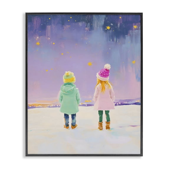 Stupell Industries Modern Children Watching Starry Winter Sky Black Framed Giclee Art, 16 x 20, by The Prints Vibe