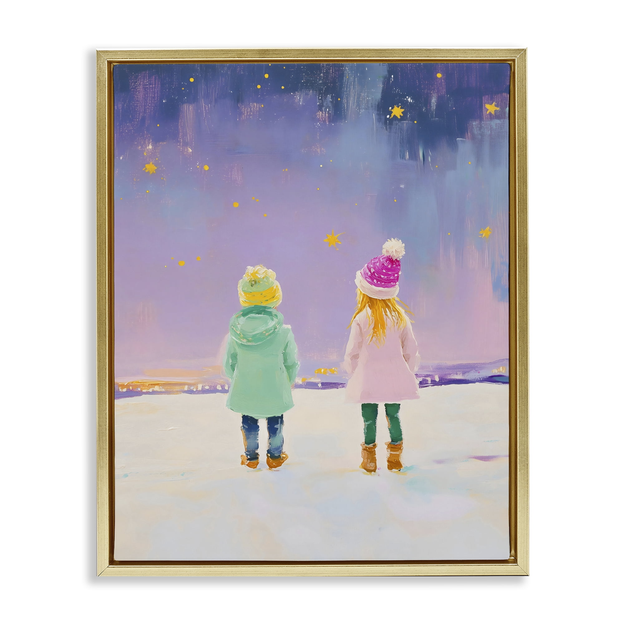 Stupell Industries Children Watching Starry Winter Sky Gold Framed Floater Canvas Wall Art, design by The Prints Vibe