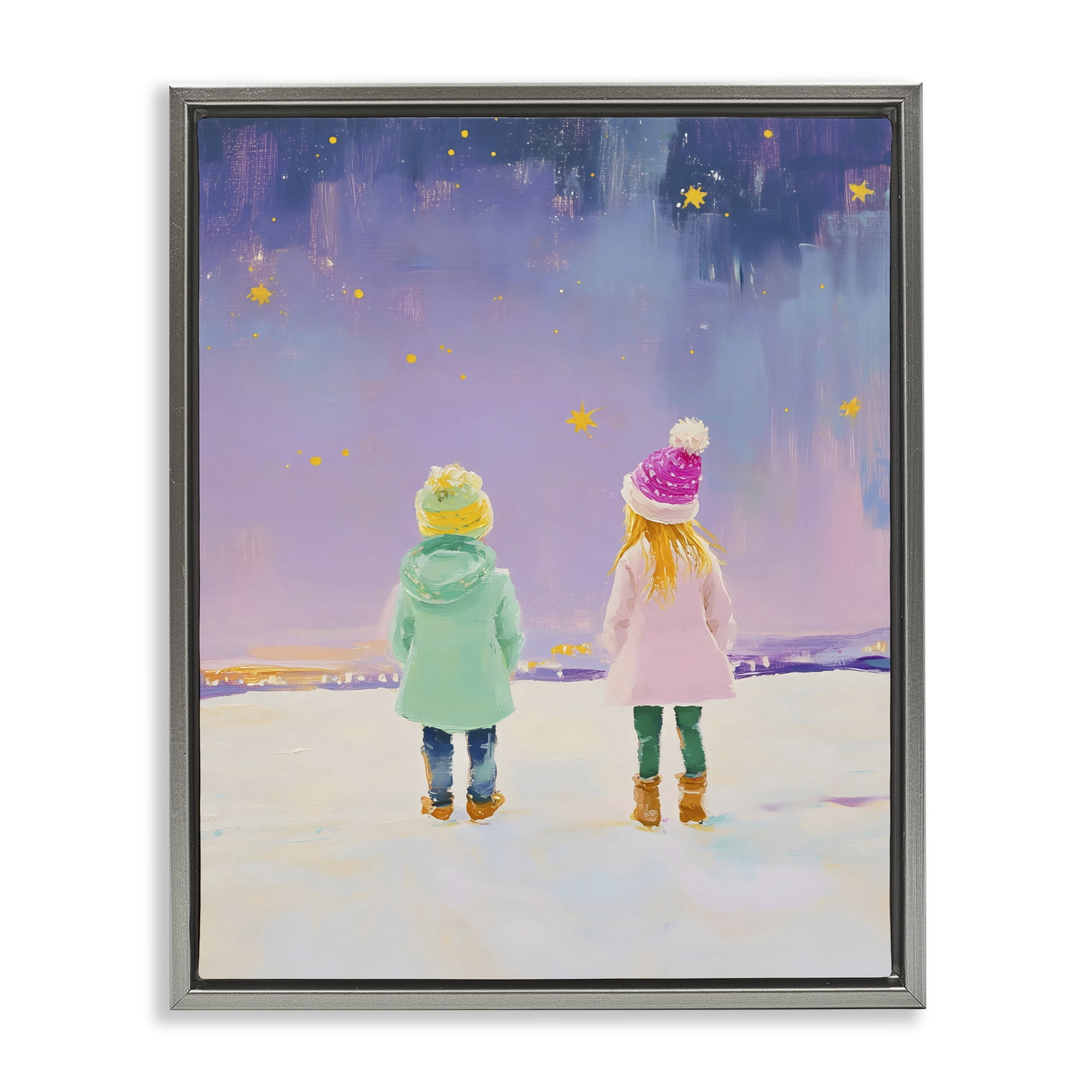 Stupell Industries Children Watching Starry Winter Sky Gray Framed Floater Canvas Wall Art, design by The Prints Vibe
