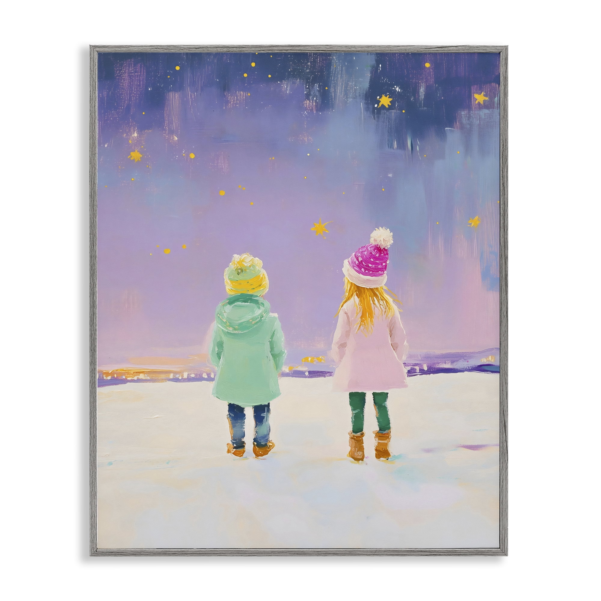Stupell Industries Children Watching Starry Winter Sky Gray Framed Giclee Art, design by The Prints Vibe