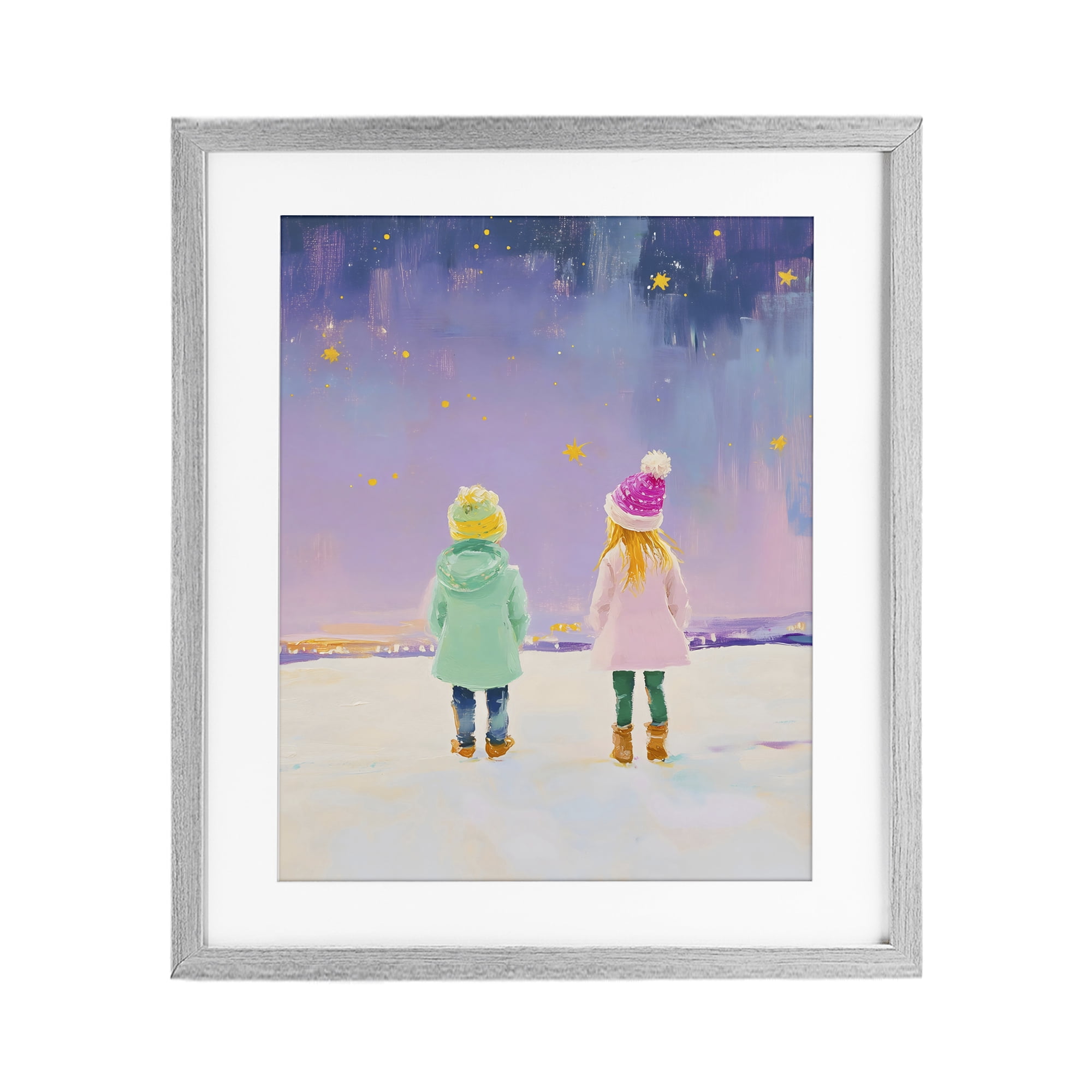 Stupell Industries Children Watching Starry Winter Sky Gray Framed Print Under Glass, design by The Prints Vibe