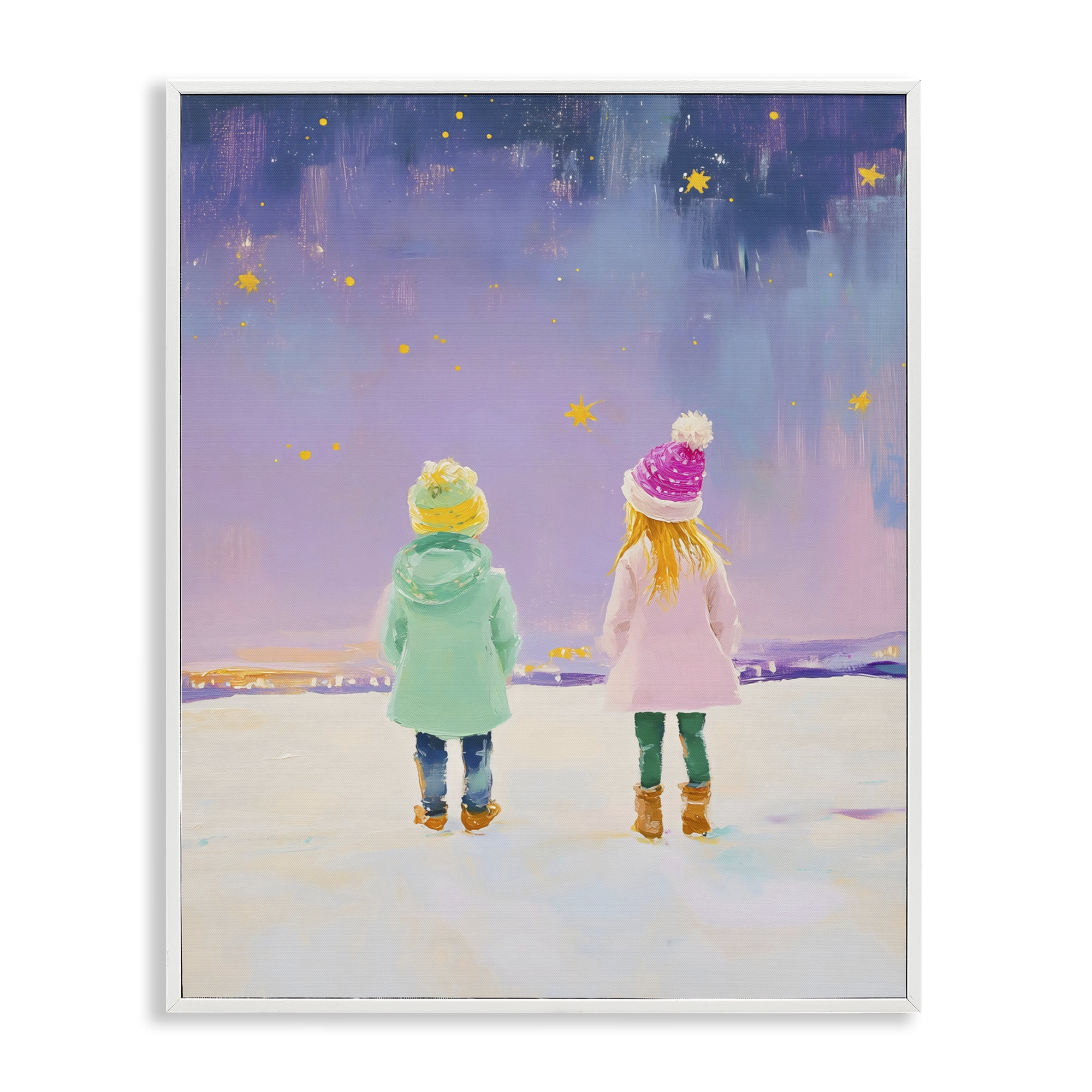 Stupell Industries Children Watching Starry Winter Sky White Framed Giclee Art, design by The Prints Vibe