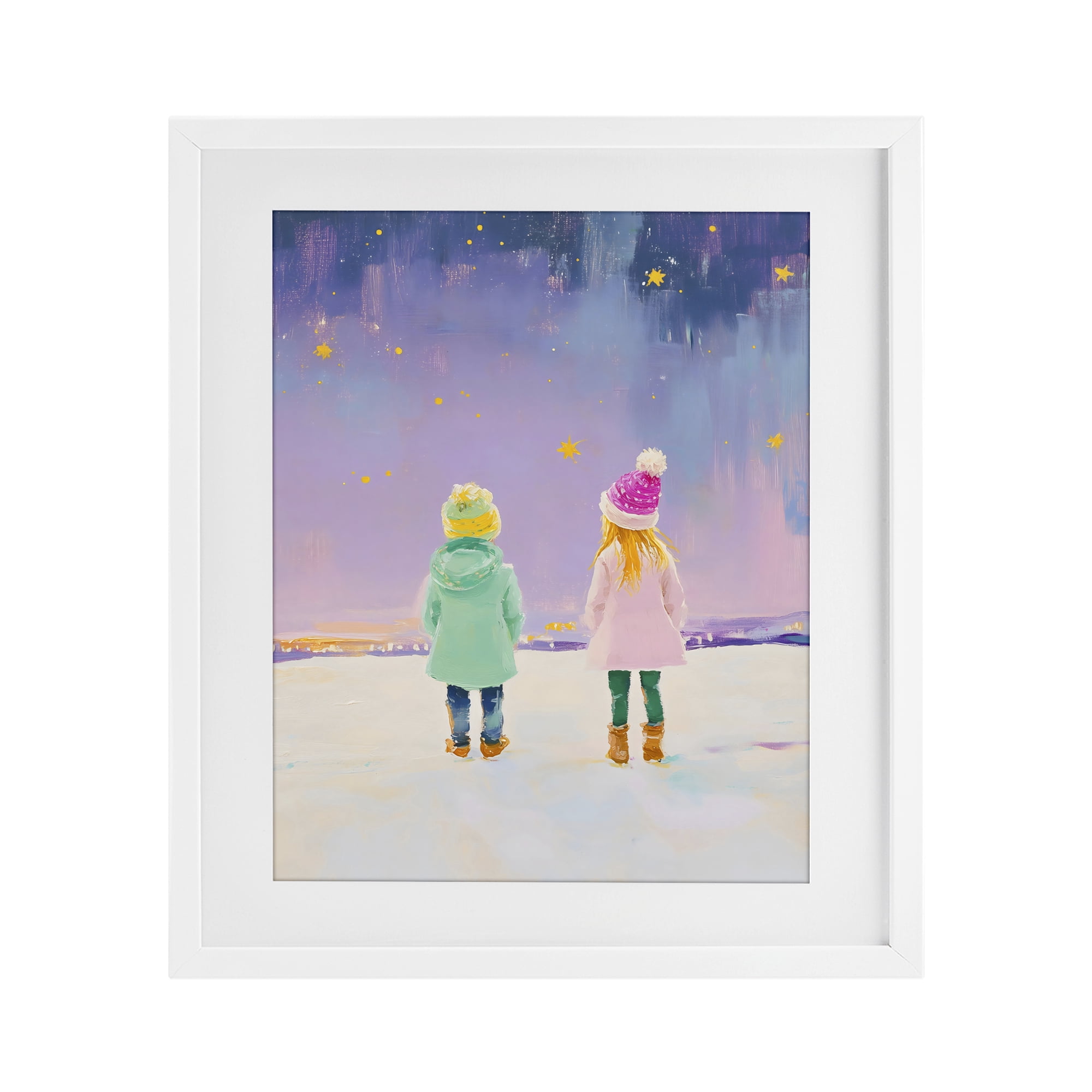 Stupell Industries Children Watching Starry Winter Sky White Framed Print Under Glass, design by The Prints Vibe