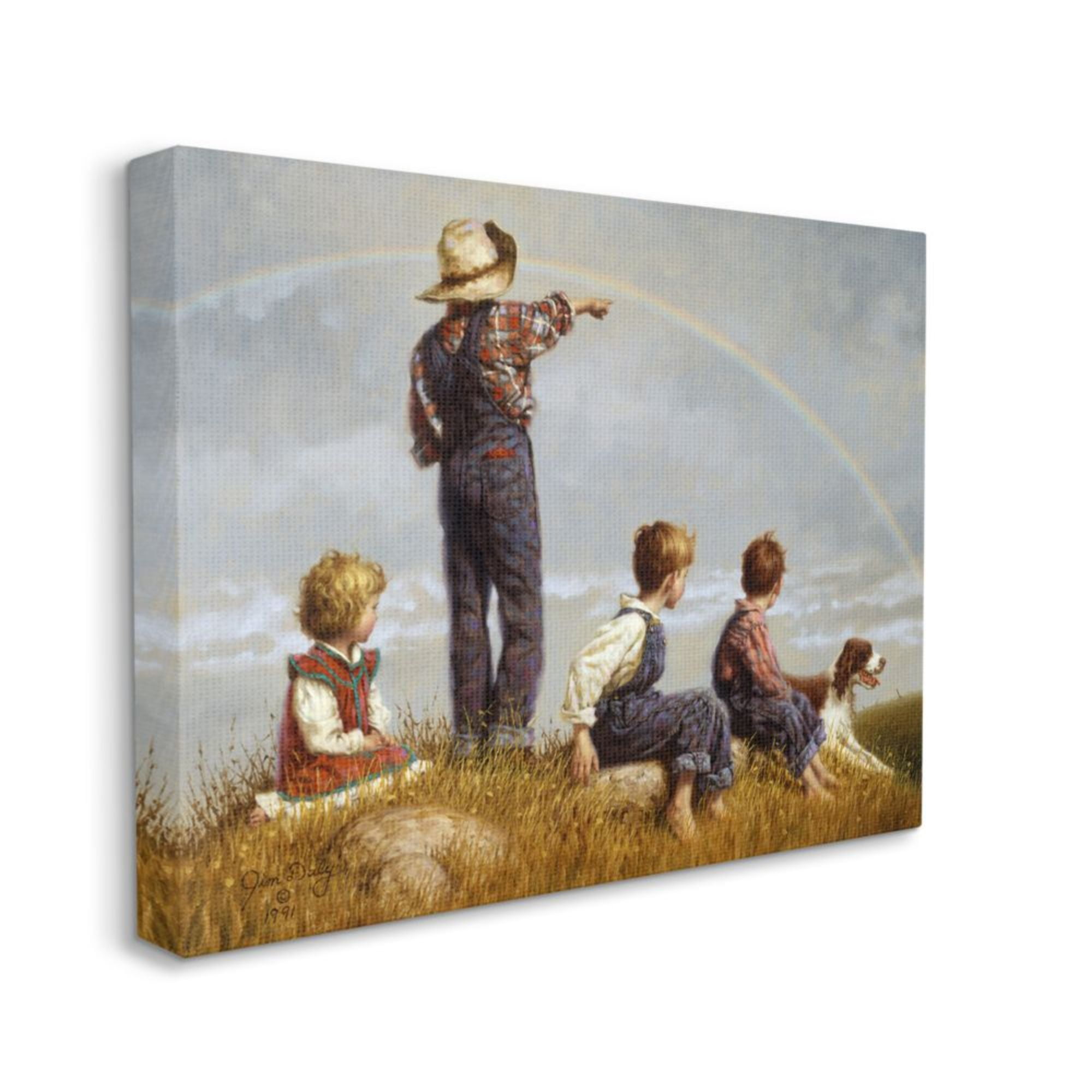 Stupell Industries Children in Meadow under Rainbow with Dog Design by Jim Daly, 36" x 48"