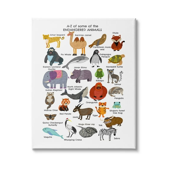 Stupell Industries Children's ABC chart of Endangered Animals Fun Alphabet, 30 x 40,Design by Sangita Bachelet