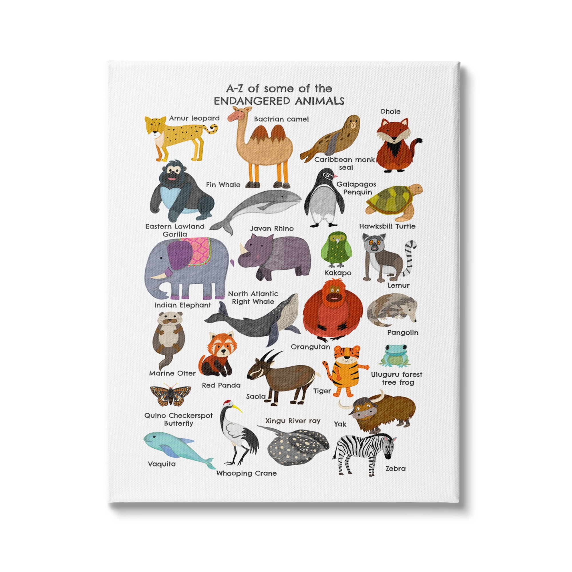 Stupell Industries Children's ABC chart of Endangered Animals Fun Alphabet, 36 x 48,Design by Sangita Bachelet