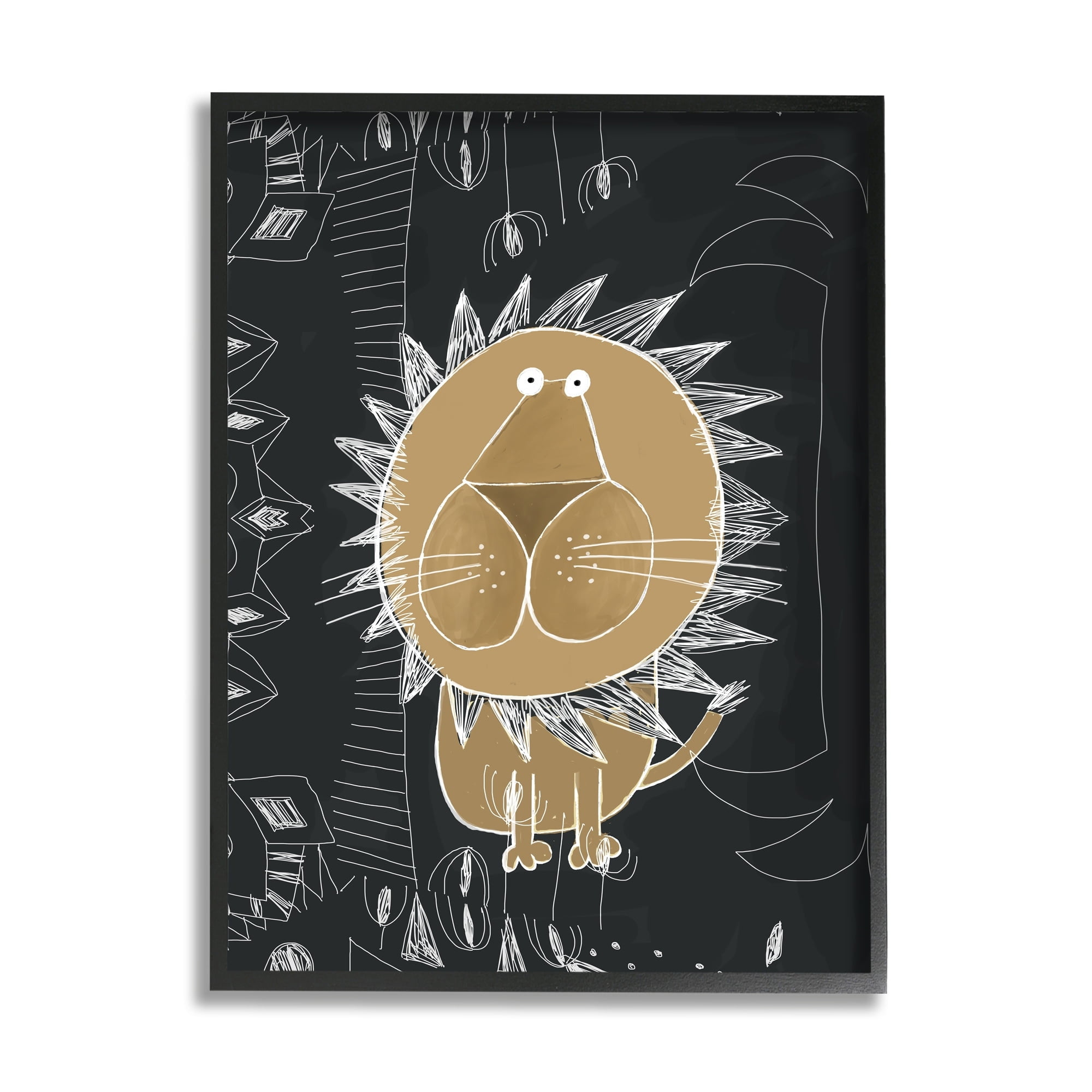 Stupell Industries Children's Abstract Lion Doodle Black White Pattern, 11 x 14,Design by Carla Daly