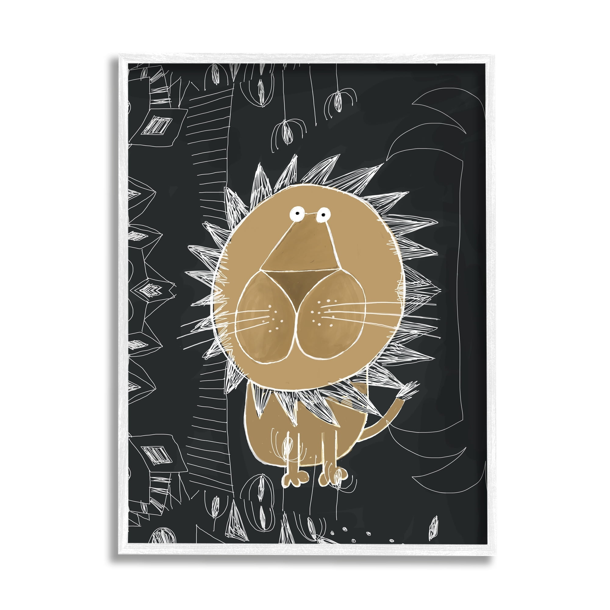Stupell Industries Children's Abstract Lion Doodle Black White Pattern, 11 x 14,Design by Carla Daly