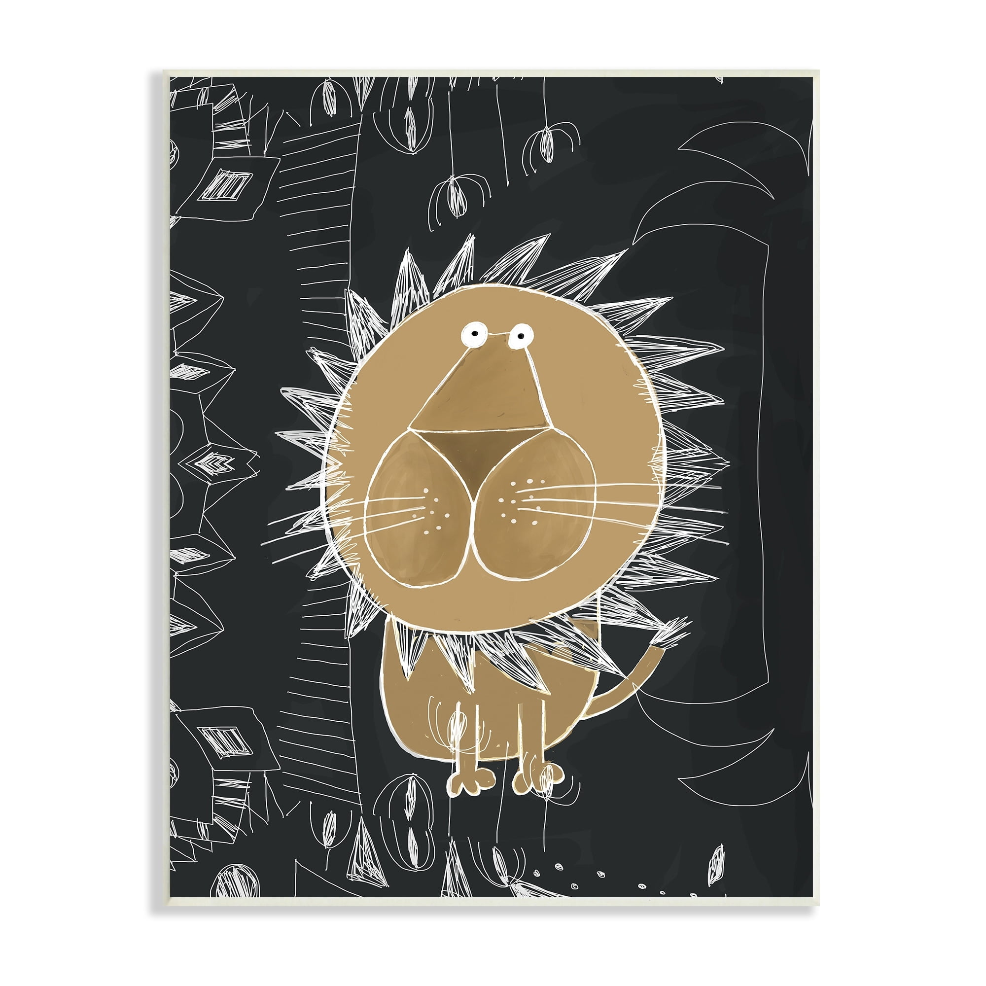 Stupell Industries Children's Abstract Lion Doodle Black White Pattern, 13 x 19,Design by Carla Daly