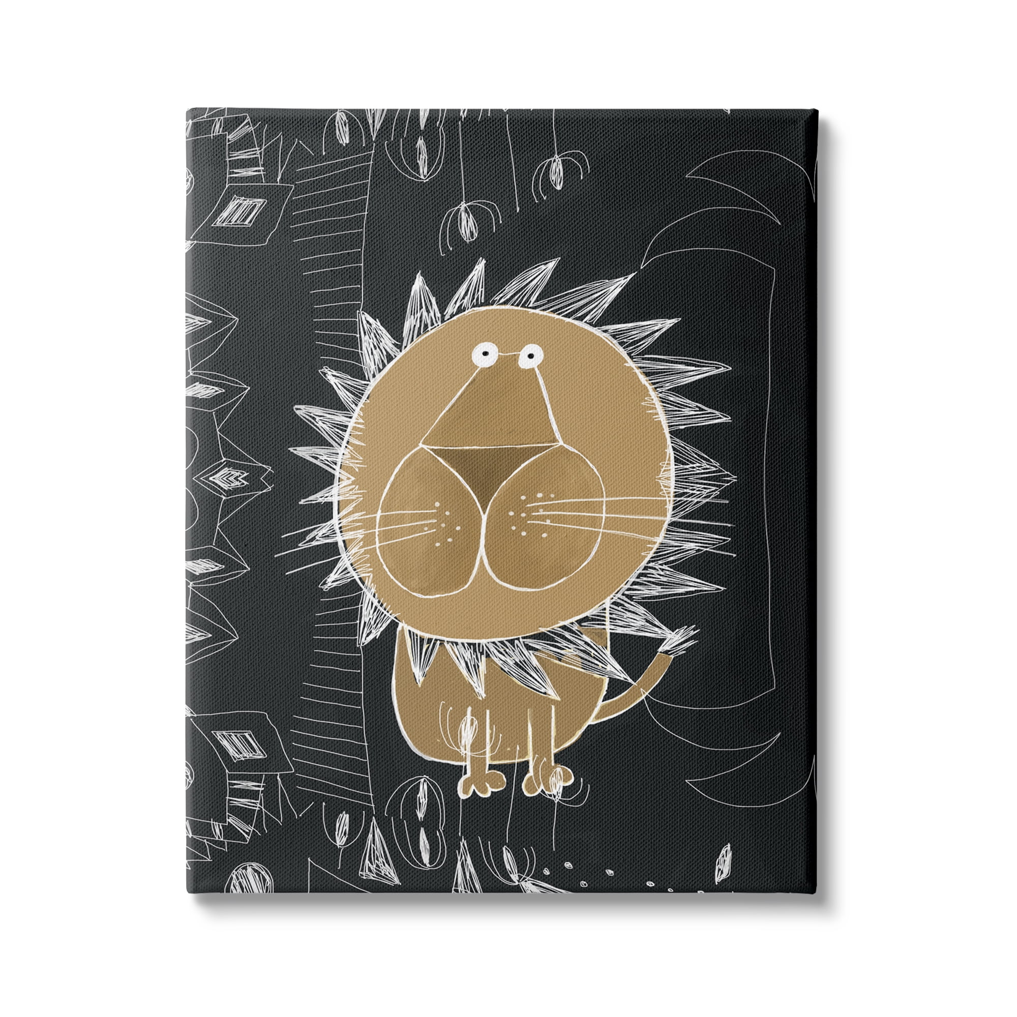Stupell Industries Children's Abstract Lion Doodle Black White Pattern, 36 x 48,Design by Carla Daly
