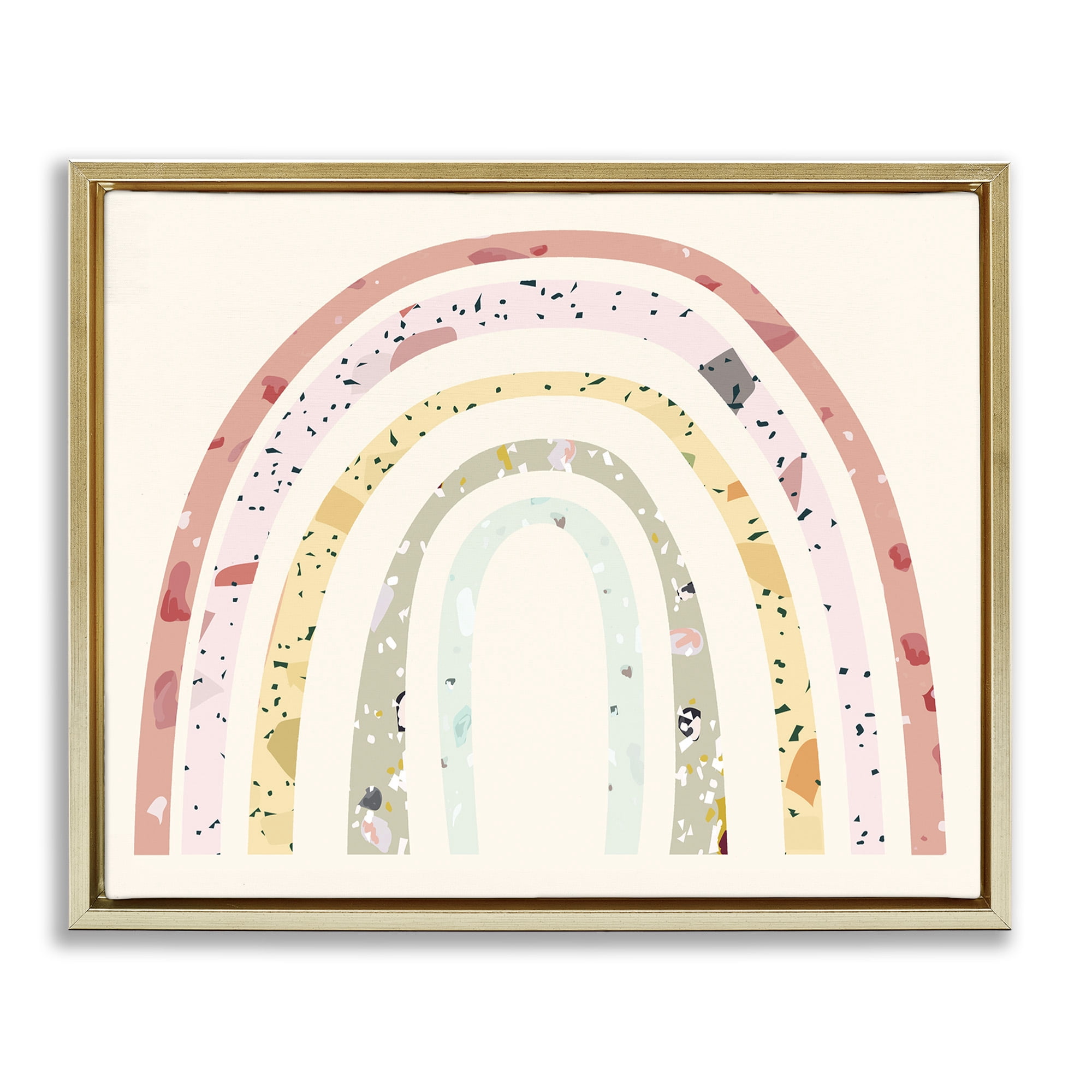 Stupell Industries Children's Abstract Pattern Rainbow Landscape Painting Gold Floater Framed Canvas Art Print Wall Art, 21 x 17