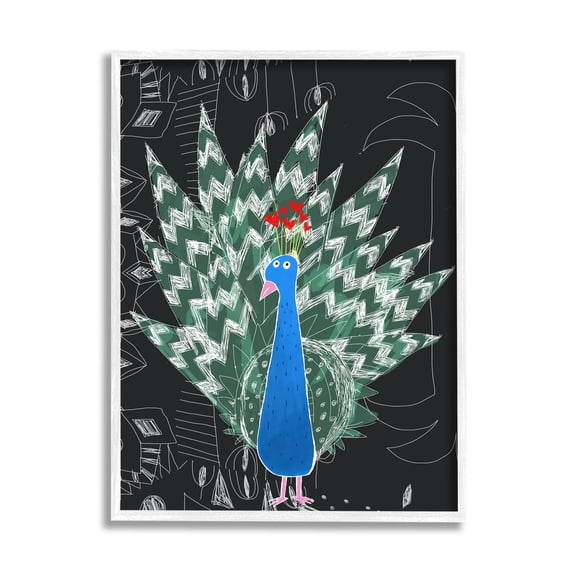 Stupell Industries Children's Abstract Peacock Doodle Black White Pattern, 11 x 14,Design by Carla Daly