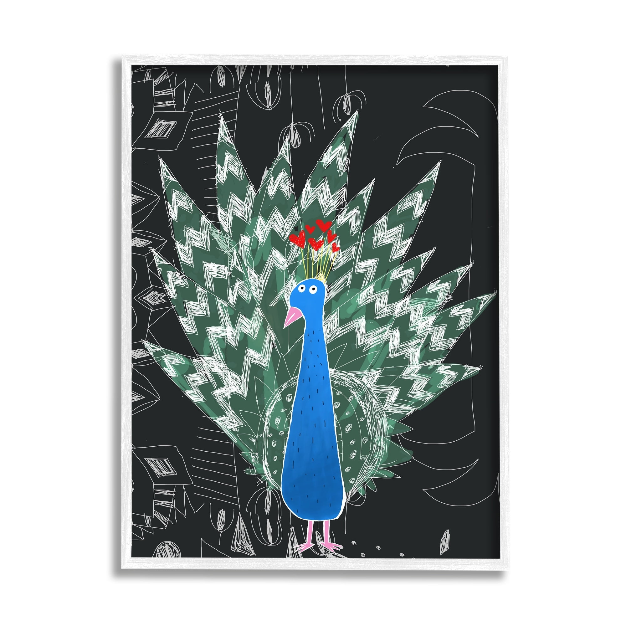 Stupell Industries Children's Abstract Peacock Doodle Black White Pattern, 16 x 20,Design by Carla Daly