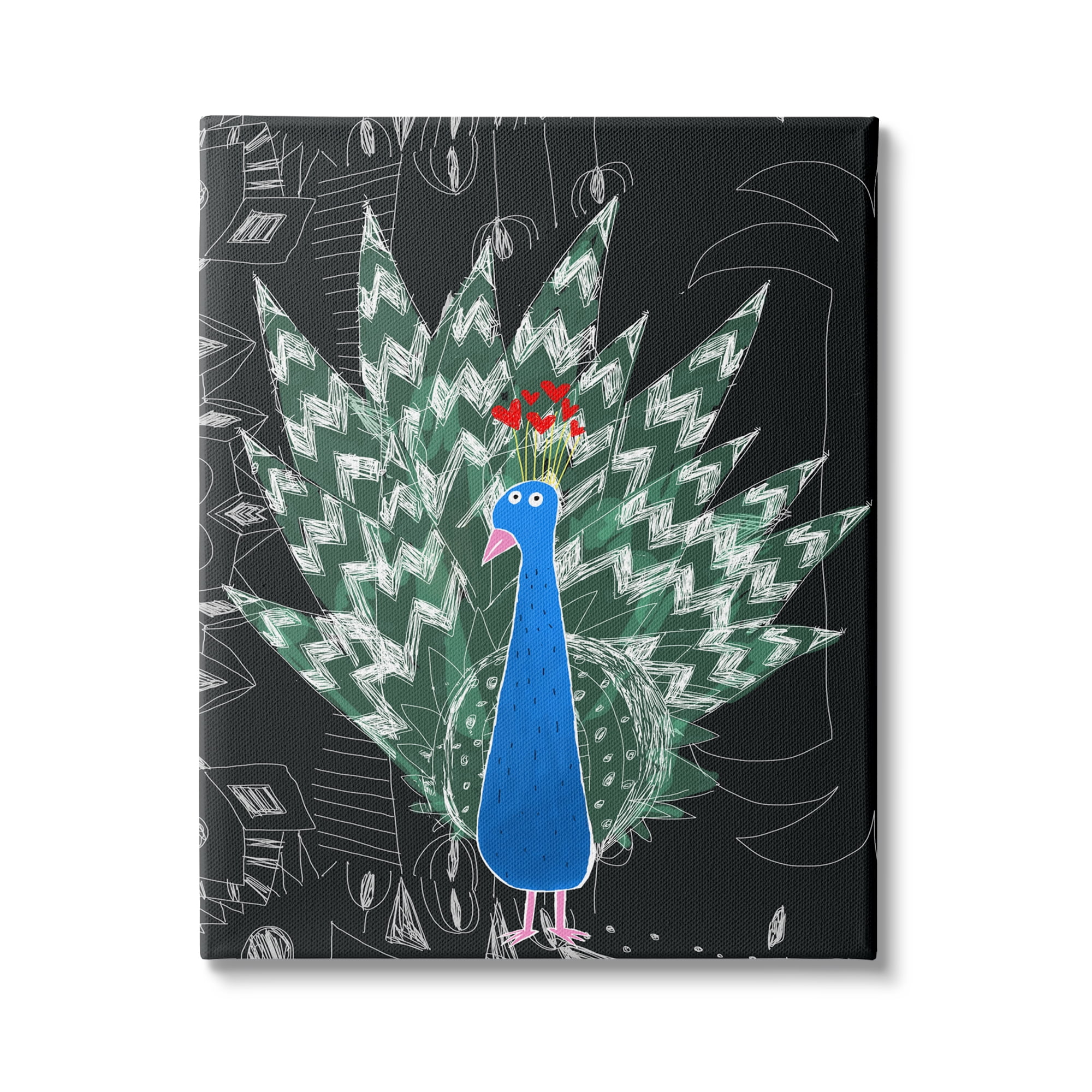 Stupell Industries Children's Abstract Peacock Doodle Black White Pattern, 16 x 20,Design by Carla Daly