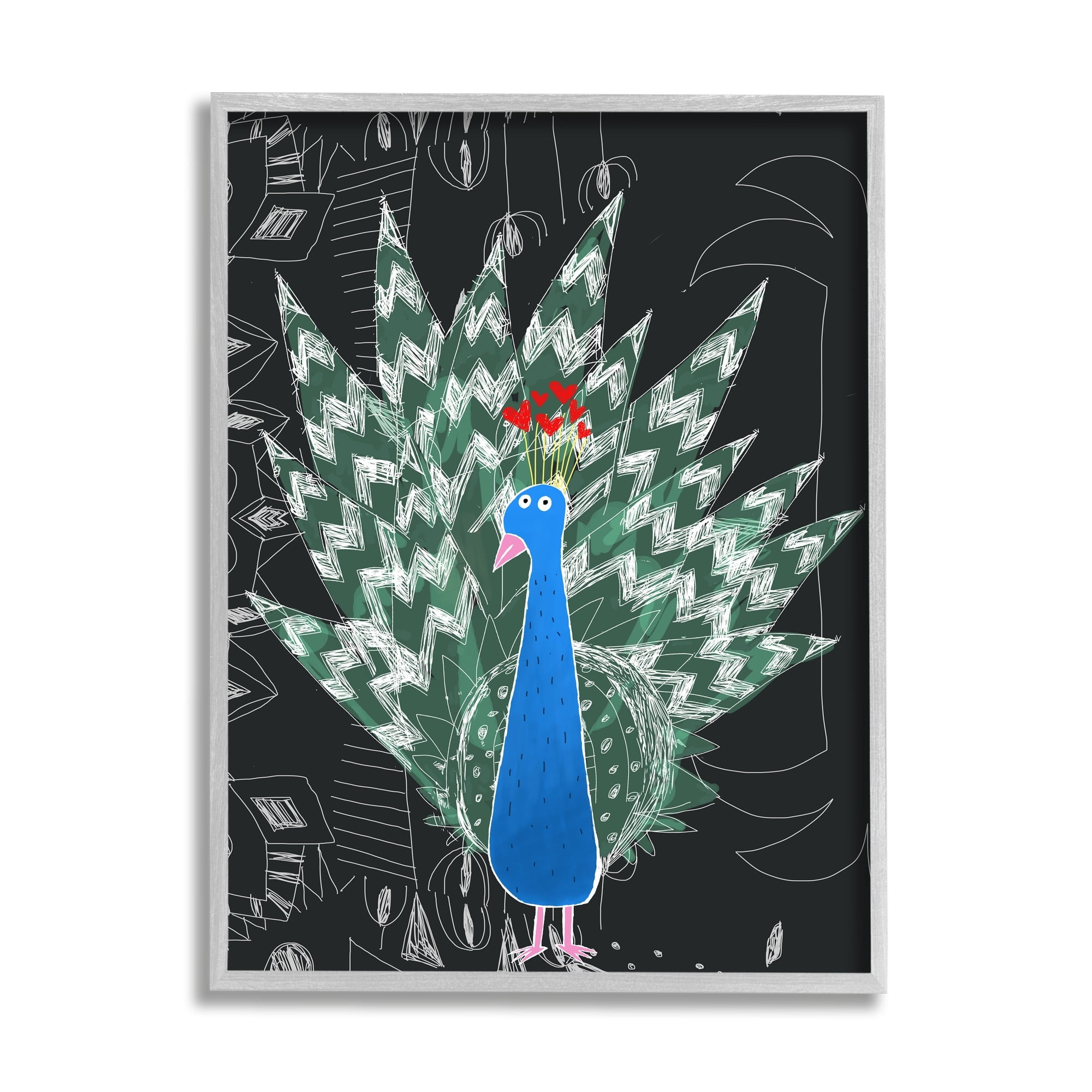 Stupell Industries Children's Abstract Peacock Doodle Black White Pattern, 24 x 30,Design by Carla Daly