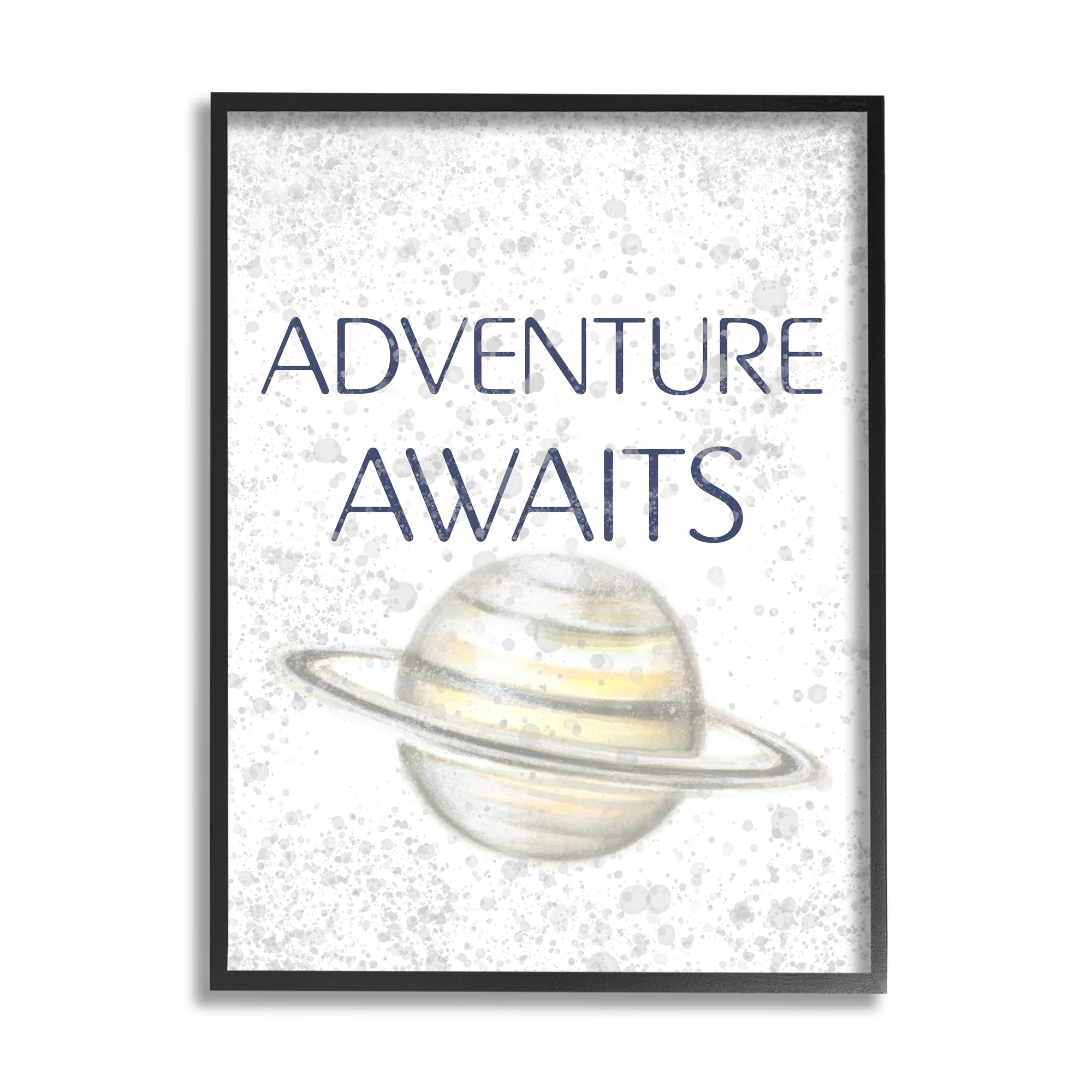 Stupell Industries Children's Adventure Awaits Phrase Saturn Ringed Planet Graphic Art Black Framed Art Print Wall Art, 11x14, by Reesa Qualia