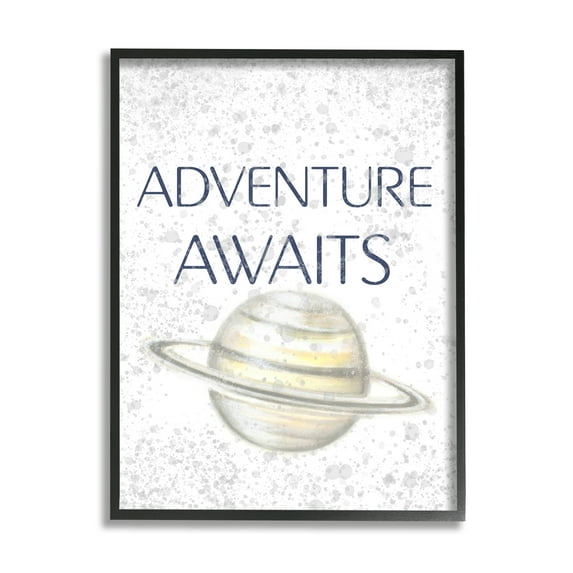 Stupell Industries Children's Adventure Awaits Phrase Saturn Ringed Planet Graphic Art Black Framed Art Print Wall Art, 11x14, by Reesa Qualia