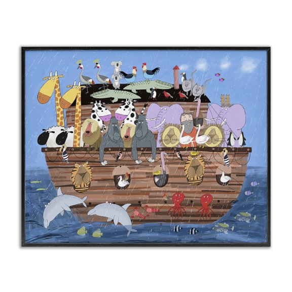 Stupell Industries Bohemian Children's Animals of Noah's Arc Illustration Wildlife Pairs Black Framed Giclee Art, 14 x 11, by Carla Daly