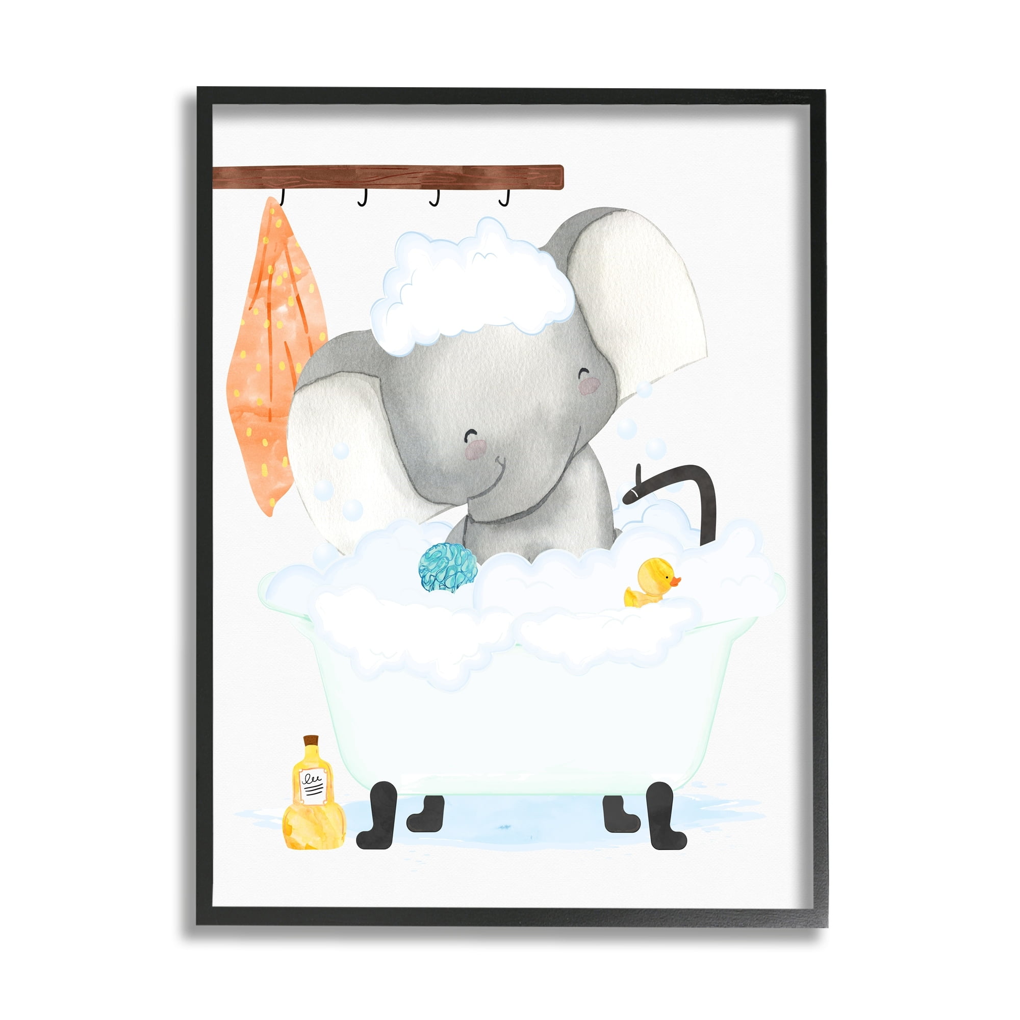 Stupell Industries Children's Baby Elephant Bubble Bath Rubber Duck Bathroom, 16 x 20,Design by Erica Billups