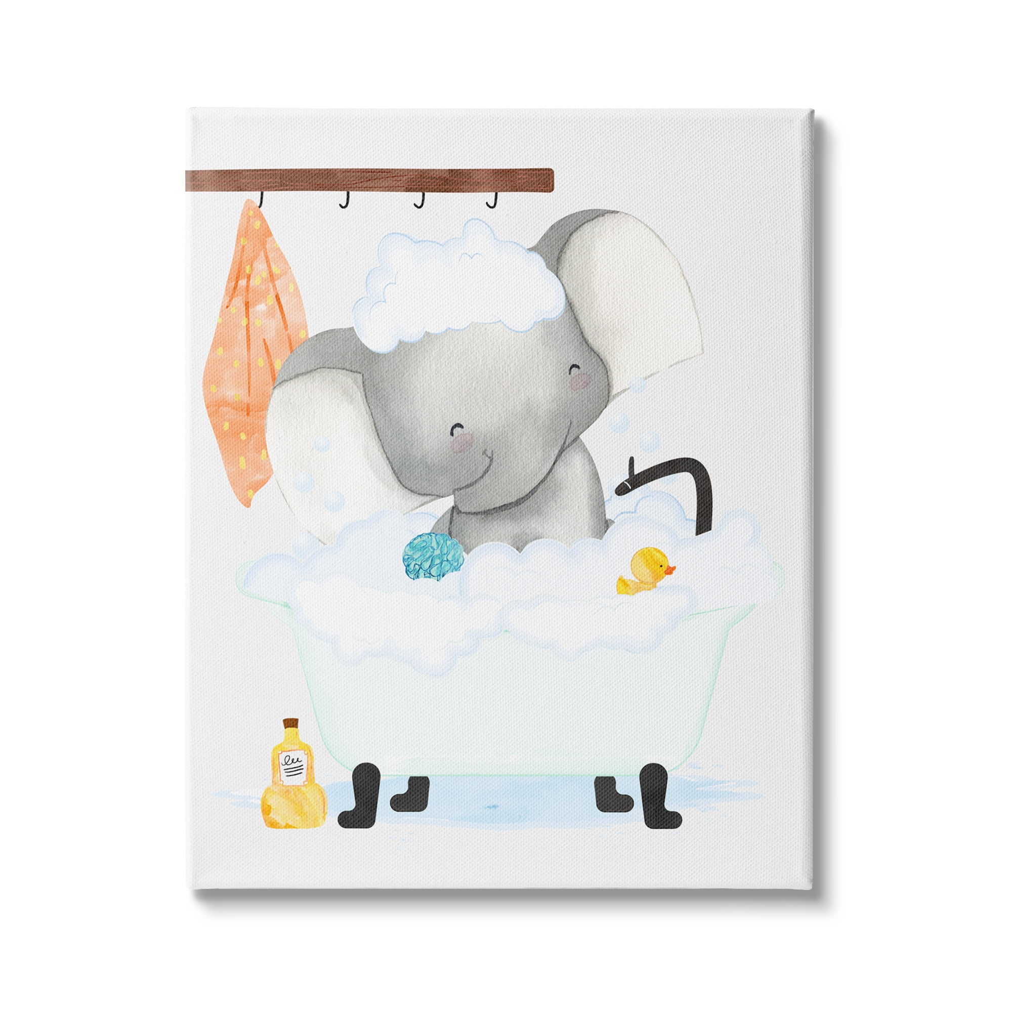 Stupell Industries Children's Baby Elephant Bubble Bath Rubber Duck Bathroom, 36 x 48,Design by Erica Billups