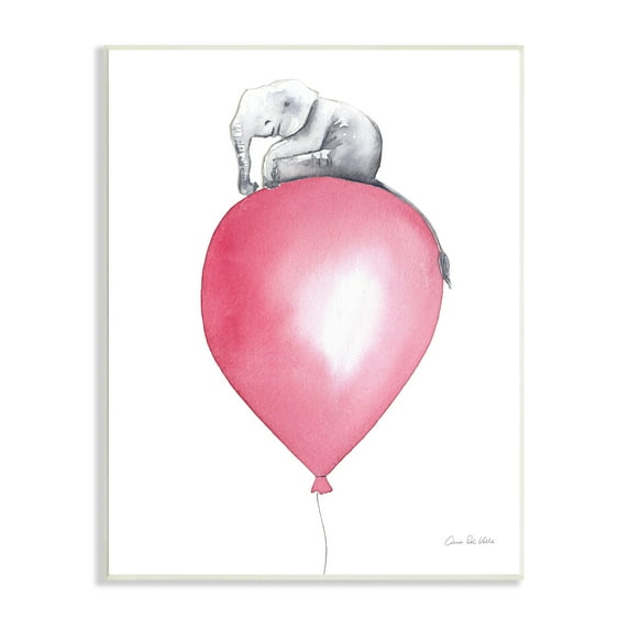 Stupell Industries Children's Baby Elephant Sitting on Large Red Balloon, 13 x 19, Design by Aimee Del Valle