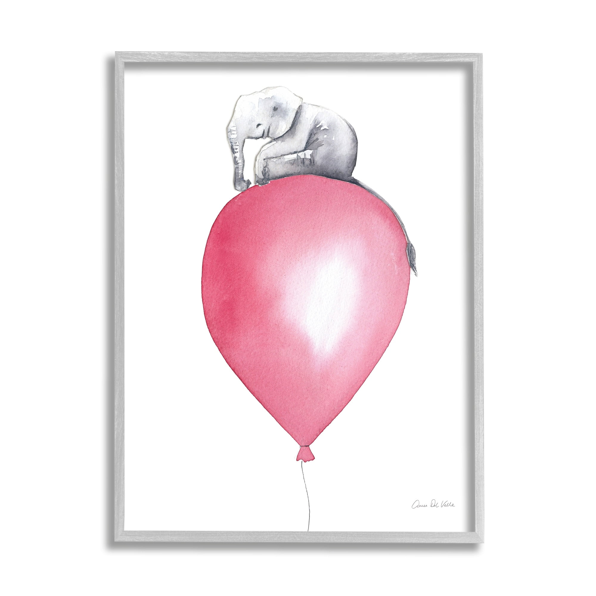 Stupell Industries Children's Baby Elephant Sitting on Large Red Balloon, 24 x 30, Design by Aimee Del Valle