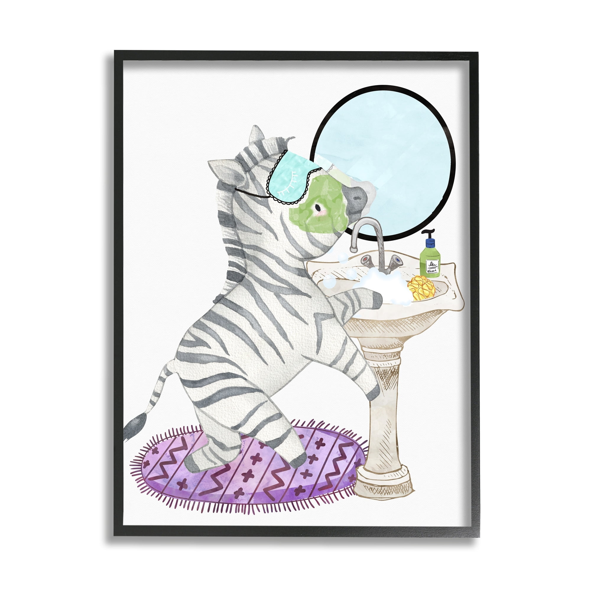 Stupell Industries Children's Bathroom Zebra Washing Sink Bubbles Bath Graphic Art Black Framed Art Print Wall Art, 24x30, by Erica Billups