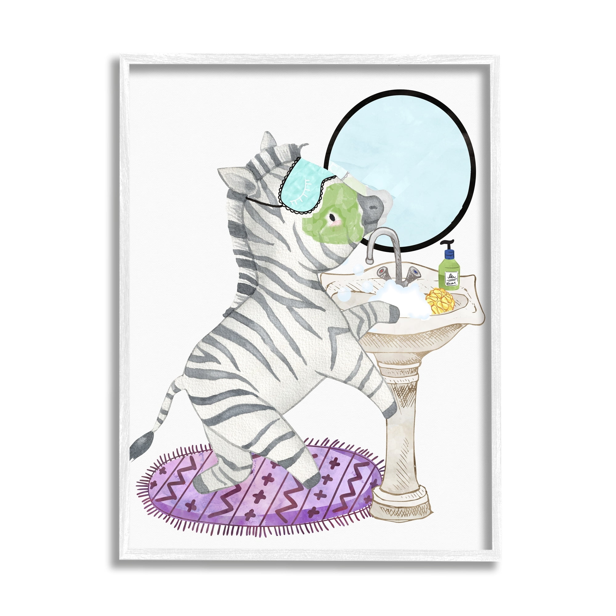 Stupell Industries Children's Bathroom Zebra Washing Sink Bubbles Bath Graphic Art White Framed Art Print Wall Art, 11x14, by Erica Billups