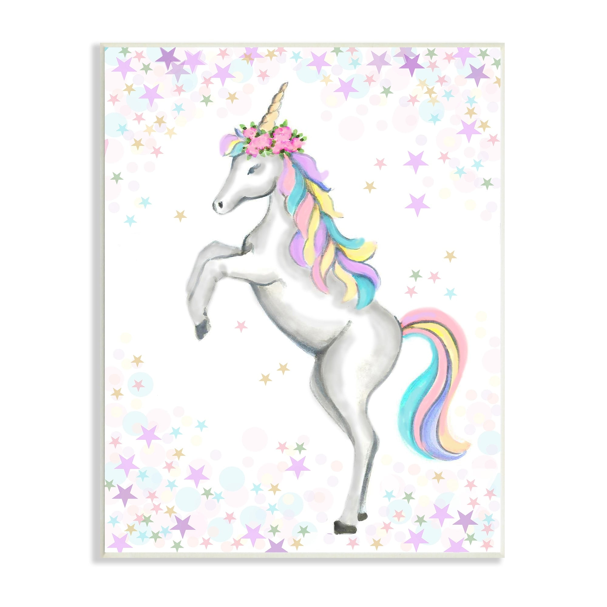Stupell Industries Children's Dancing Unicorn Rainbow Star Border, 13 x 19,Design by Reesa Qualia