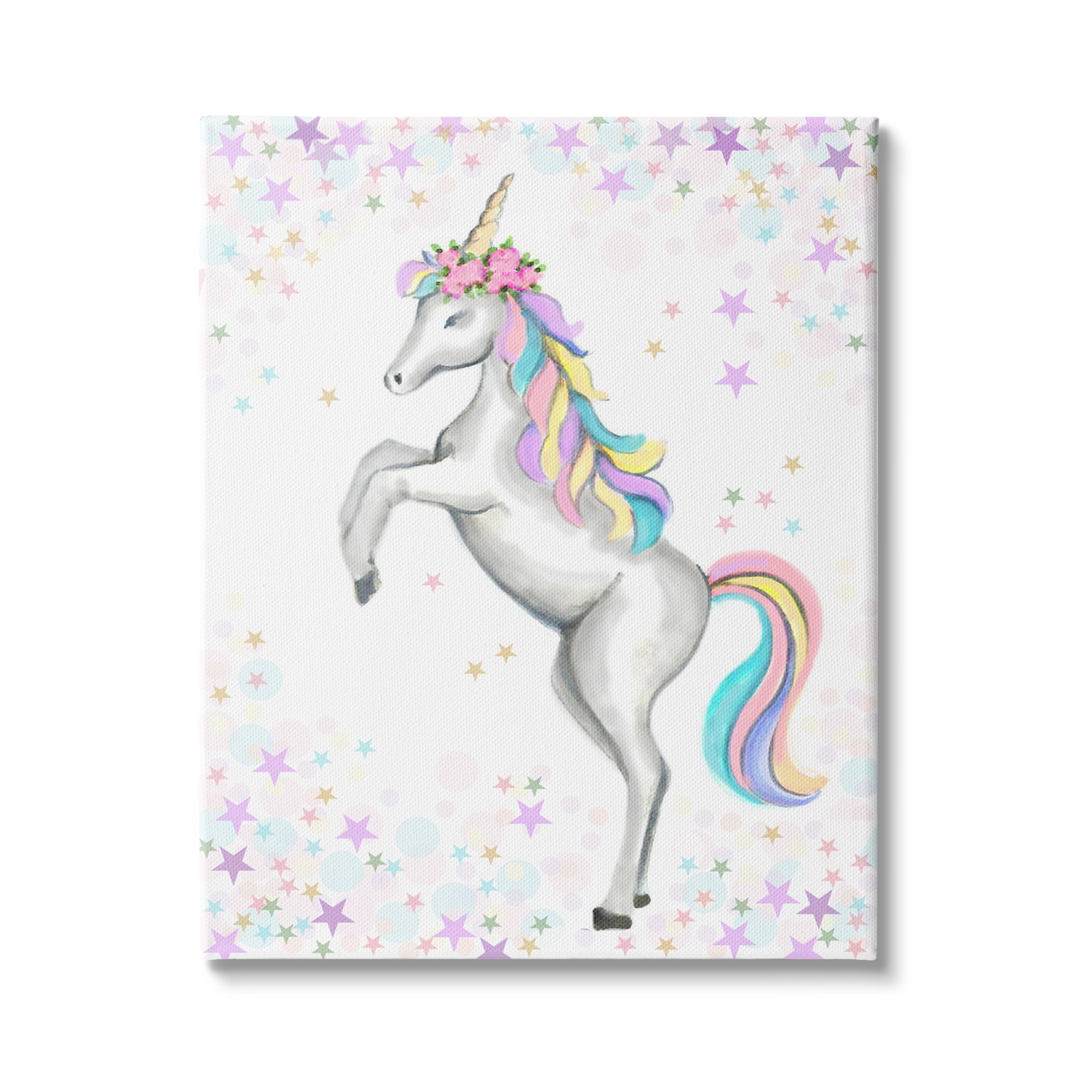 Stupell Industries Children's Dancing Unicorn Rainbow Star Border, 16 x 20,Design by Reesa Qualia