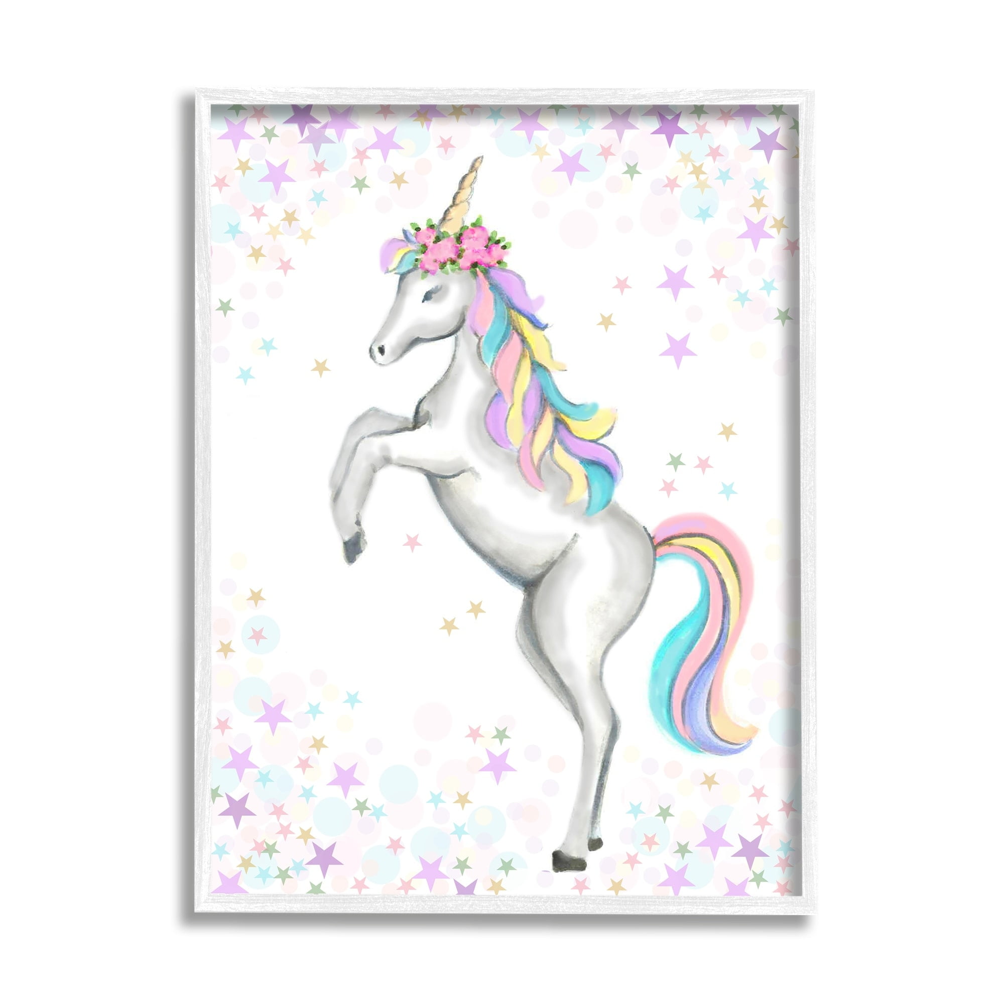 Stupell Industries Children's Dancing Unicorn Rainbow Star Border, 16 x 20,Design by Reesa Qualia