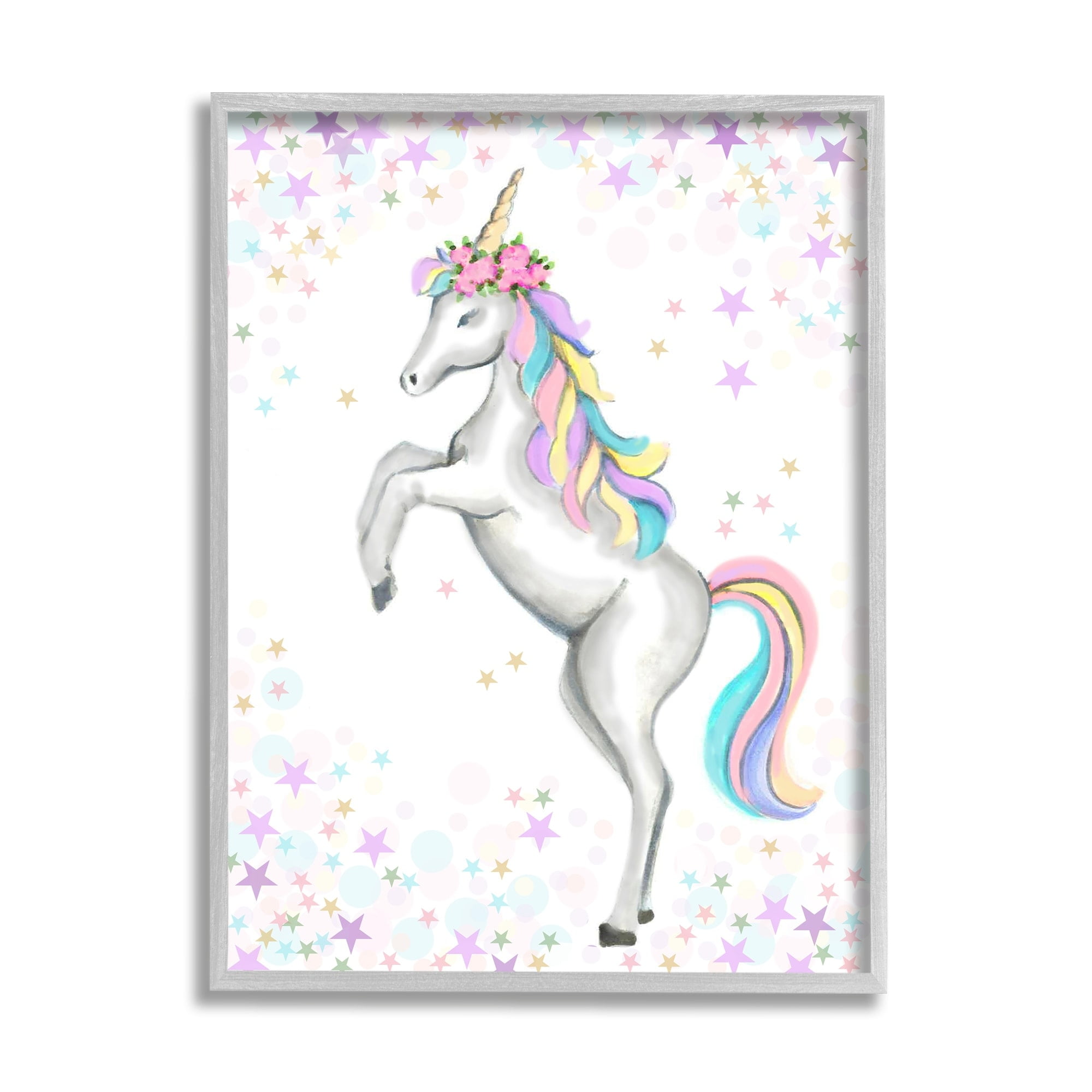 Stupell Industries Children's Dancing Unicorn Rainbow Star Border, 24 x 30,Design by Reesa Qualia