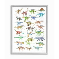 Stupell Industries Children's Dino Chart Dinosaur Reptile Fantasy Fun Watercolor Framed Wall Art Design by Ziwei Li, 11" x 14", Gray Framed